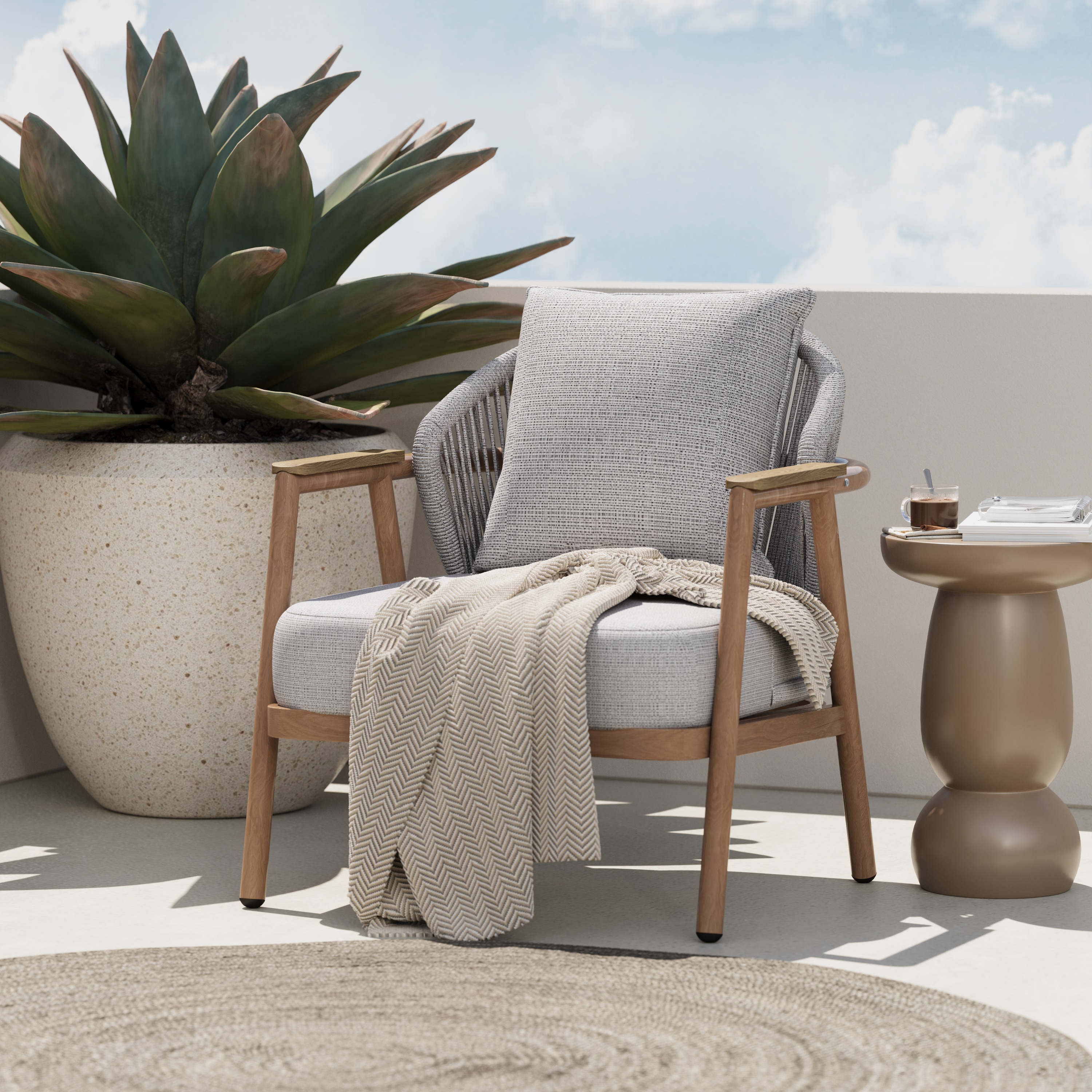Christopher Knight Home 322747  Orla Outdoor Rope Club Chair with Textured Taupe Cushion
