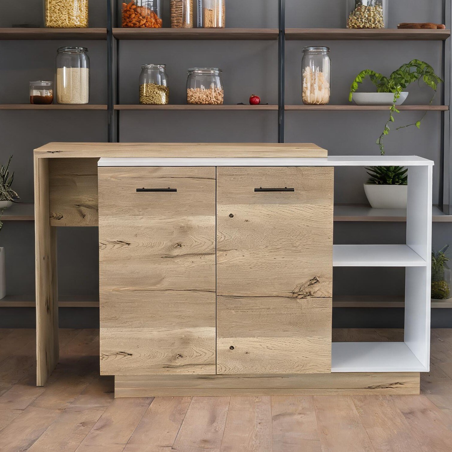 Watnature Particle board storage kitchen island table modern white ...