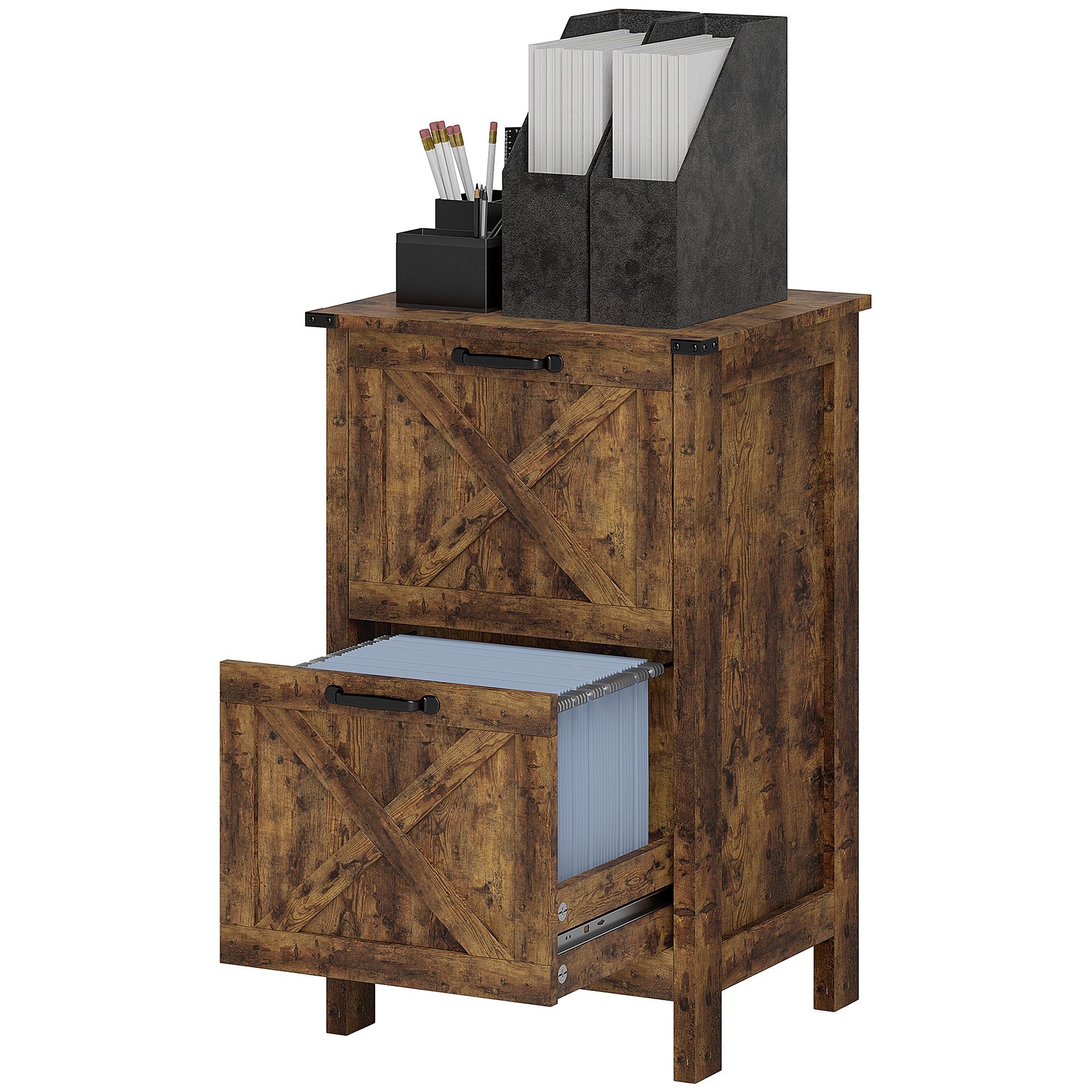JUSHUA Vertical File Cabinet with 2 Drawers Rustic Farmhouse Office Storage Cabinet for A4 Letter Size Rustic Brown