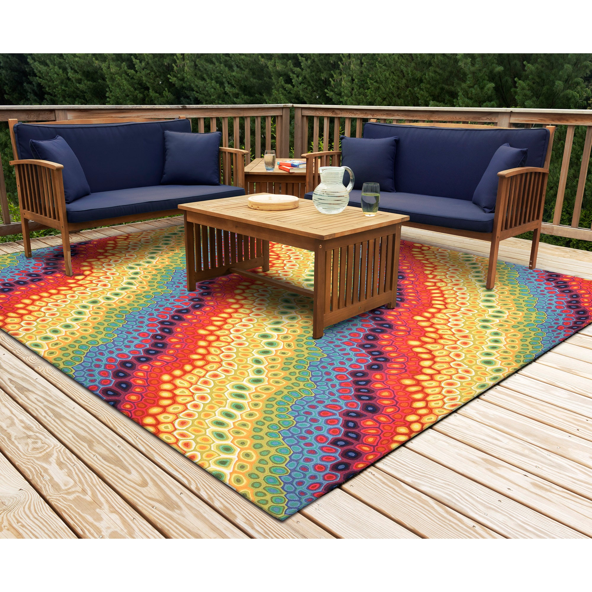 Liora Manne VGHS8412744 Visions IV 8 x 8 (ft) Polyester Multi Square Indoor/Outdoor Abstract Bohemian/Eclectic Area rug