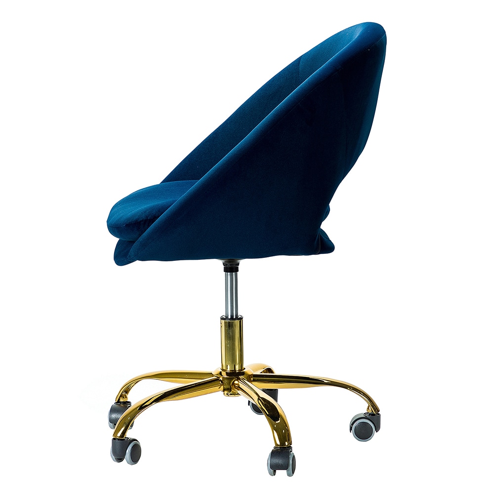 Ergonomic Navy Velvet Swivel Task Chair with Gold Metal Base