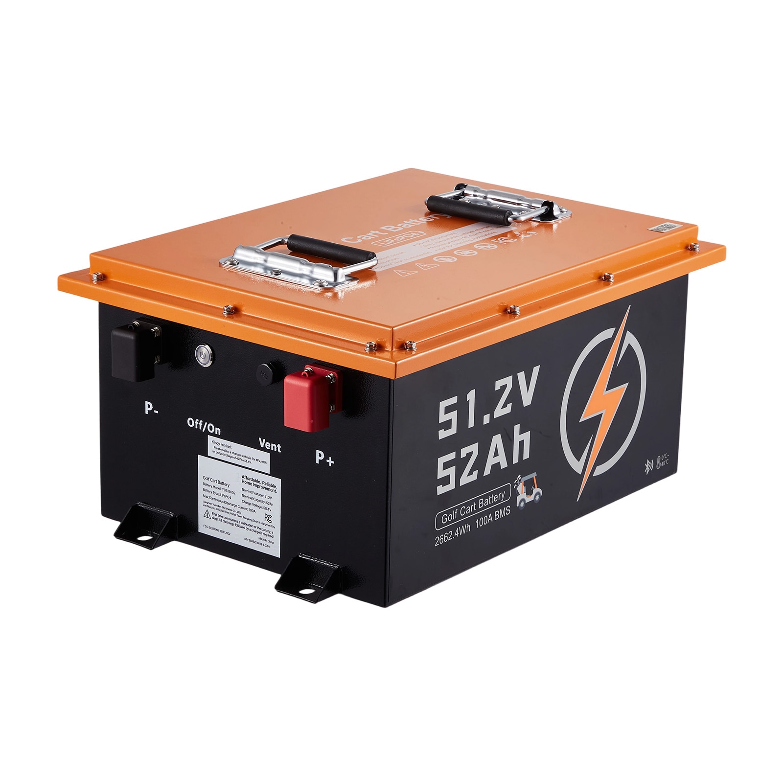 VEVOR 48V (51.2V) 52AH Lithium Golf Cart Battery with 15A Charger Lifepo4 Battery Kit Built-in 100A BMS with Bluetooth Mobile APP and Display Monitor 4000 Cycles for Golf Carts Trolling Motors