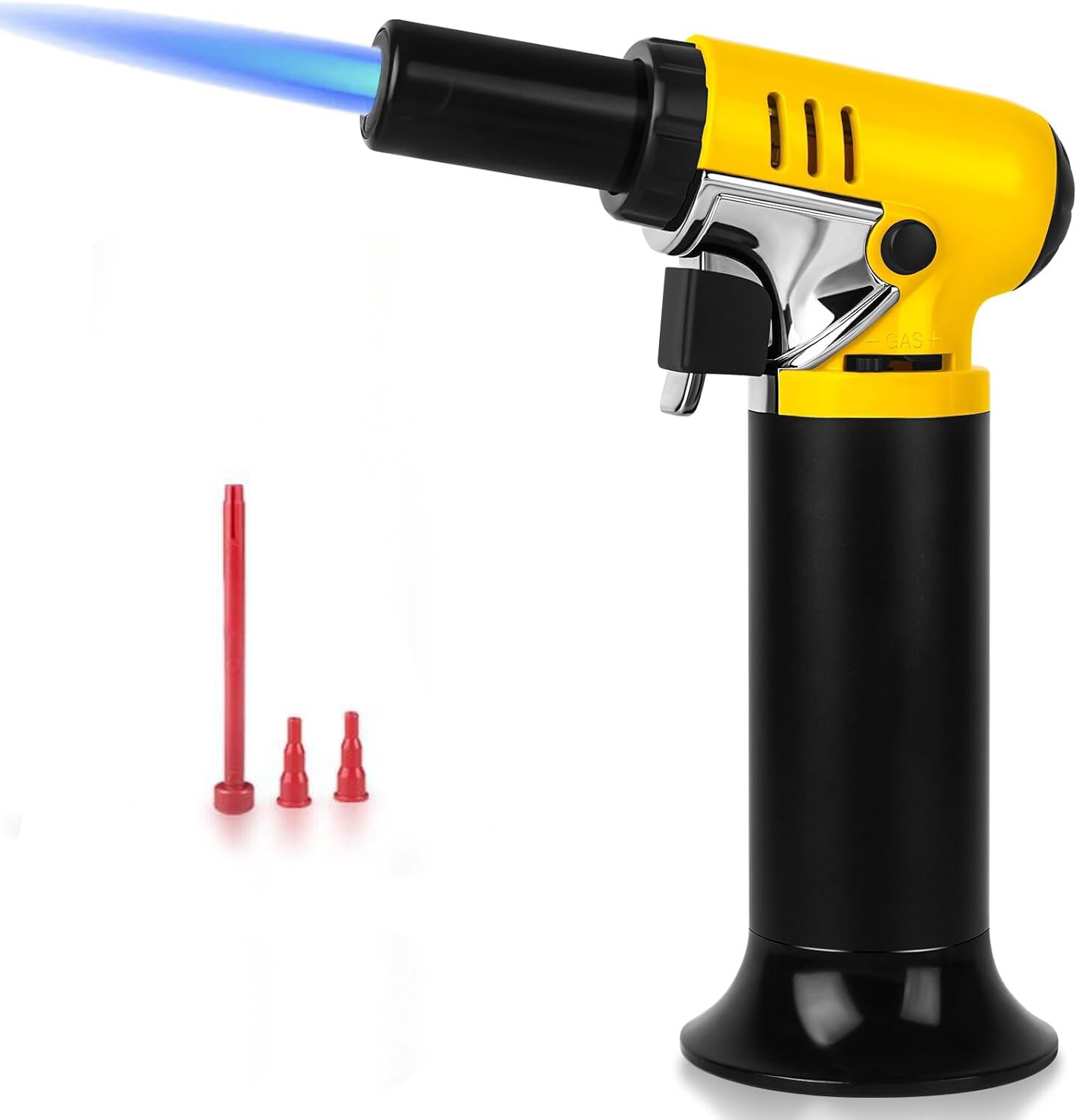 Etokfoks  aluminum alloy butane culinary torch with tank gauge adjustable flame ergonomic grip and lock control for kitchen baking BBQ crafts