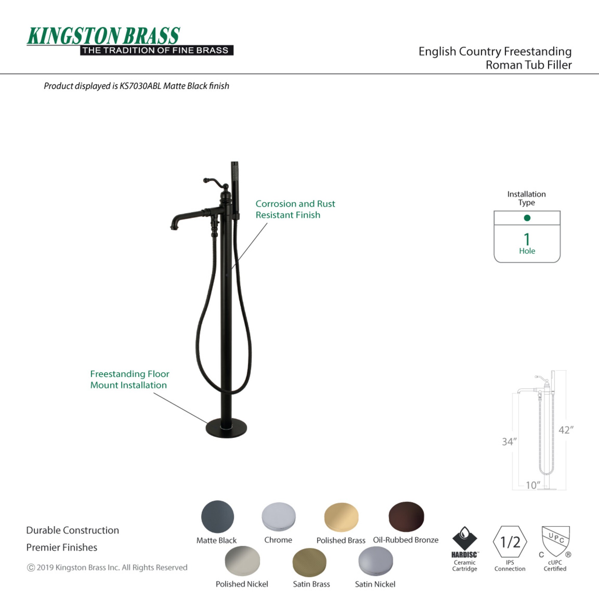 Kingston Brass WLKS7030ABL Roman-Tub-Faucets - View #3