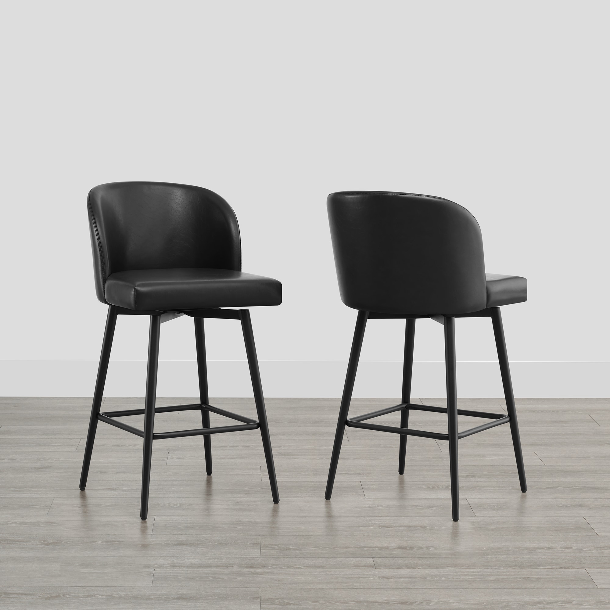 Circle 55 LWSY2001-PU6051 Black 27-in H Counter height Upholstered Swivel Metal Bar Stool 2 -Pack