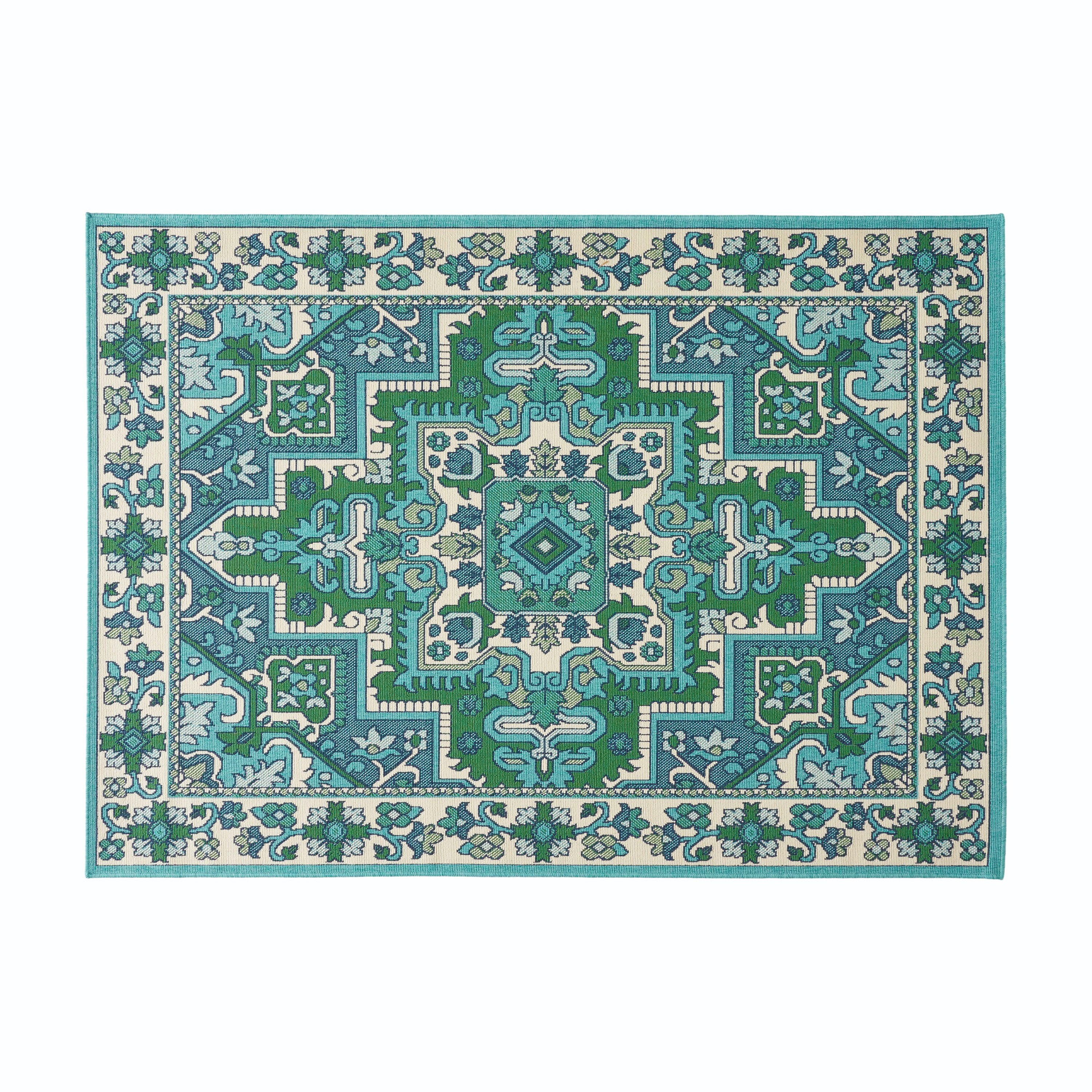Benzara BM321229 Tufted Polypropylene Ivory, Blue Rectangular Indoor/Outdoor Area rug