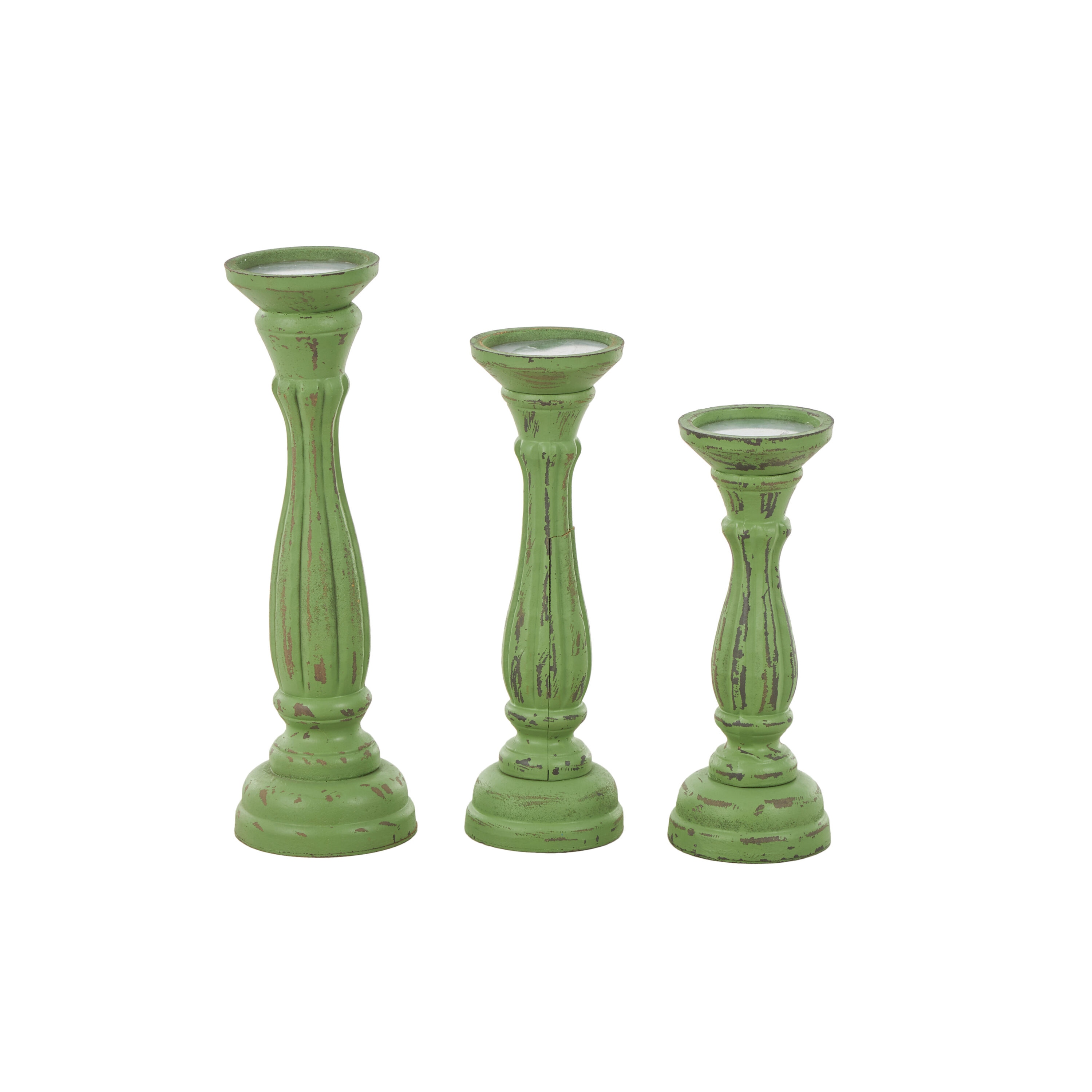 Elegant Green Wood Candle Lantern Trio 15" Height