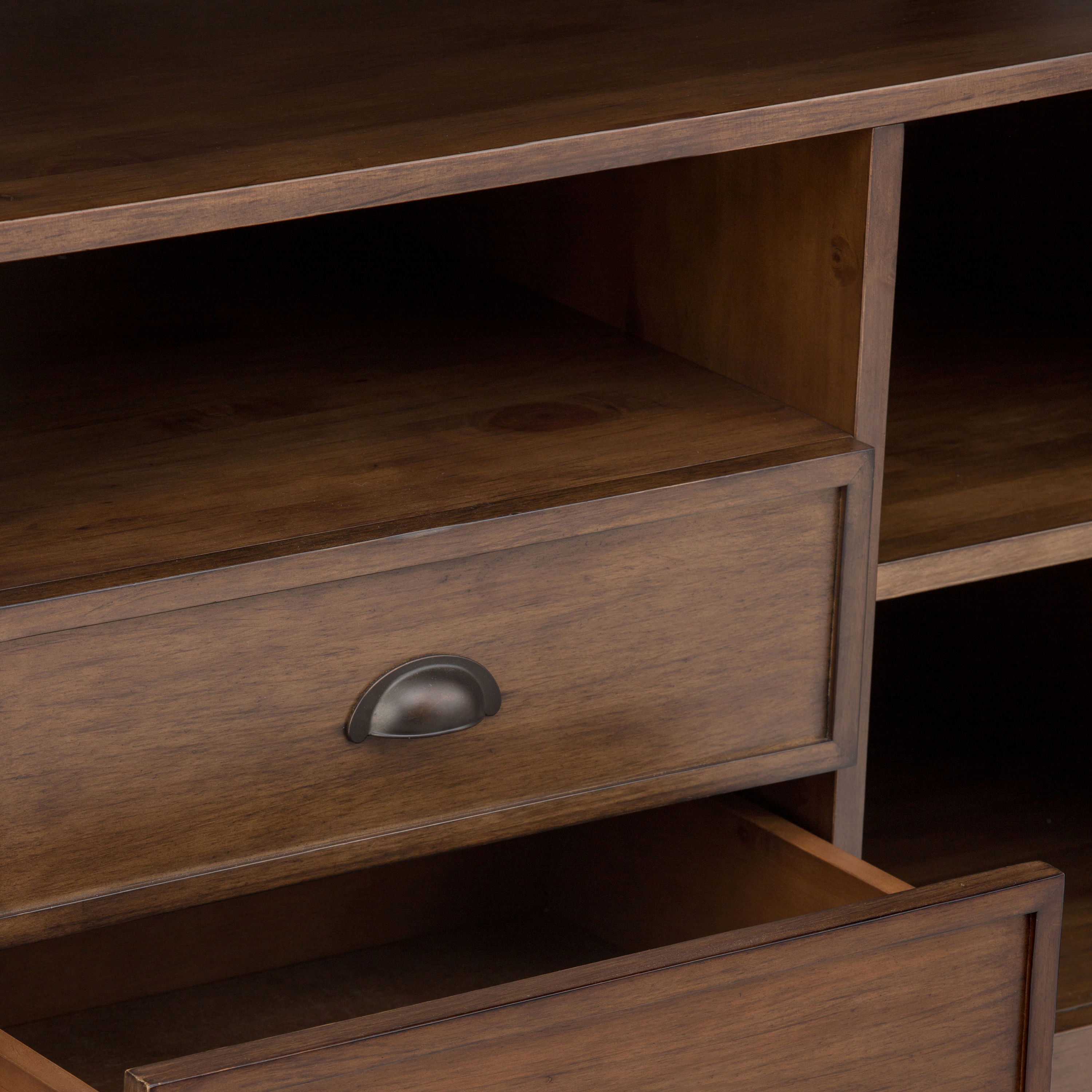 Rustic Natural Aged Brown Pine Wood 54" TV Cabinet
