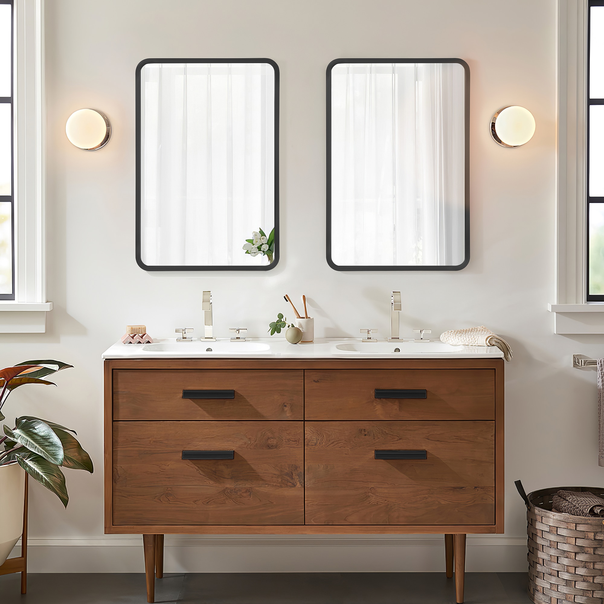 Wooakway 24in.Wx16in.H Black Rectangle Bathroom Wall Cabinet with Mirror Medicine Cabinets