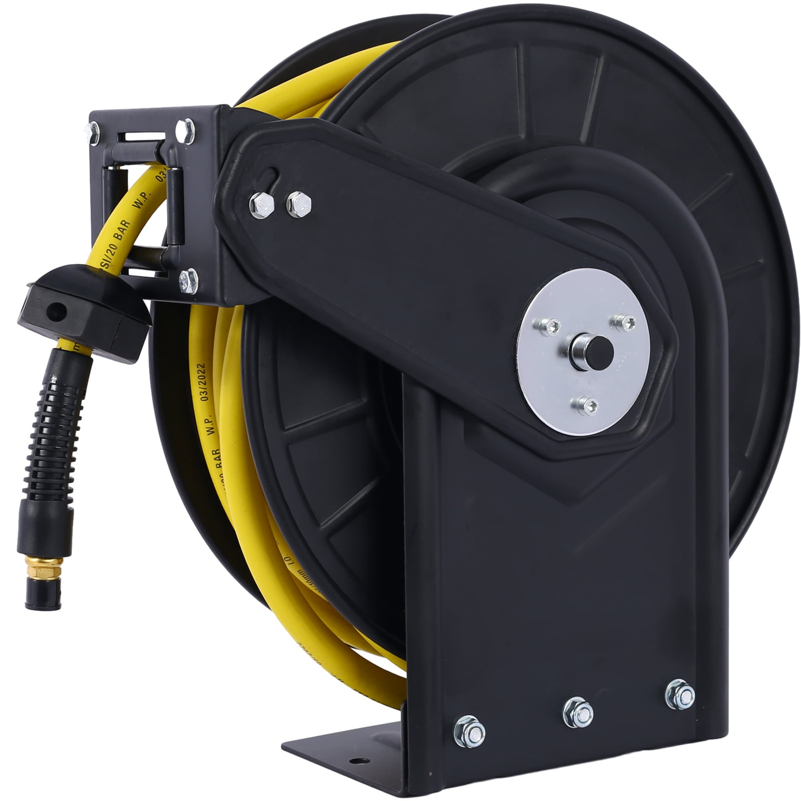 Siavonce XH566957 Air Reel Retractable 3/8-in Inch x 50' Feet Premium Commercial Flex Hybrid Polymer Hose Max 300 PSI Heavy Duty Steel Frame
