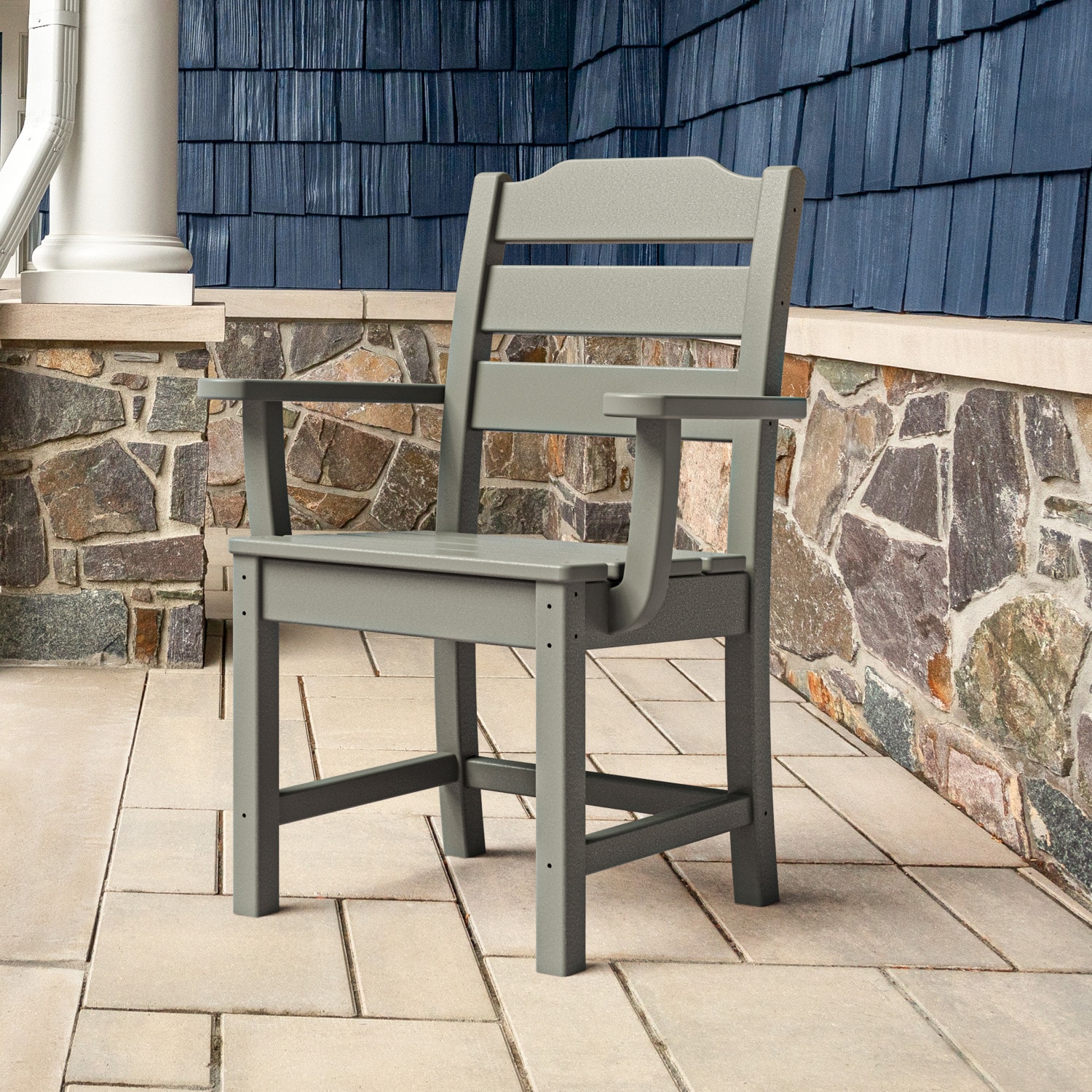allen + roth by POLYWOOD ARTLD200GY Oakport Slate Grey HDPE Frame Stationary Dining Chair with Slat Seat