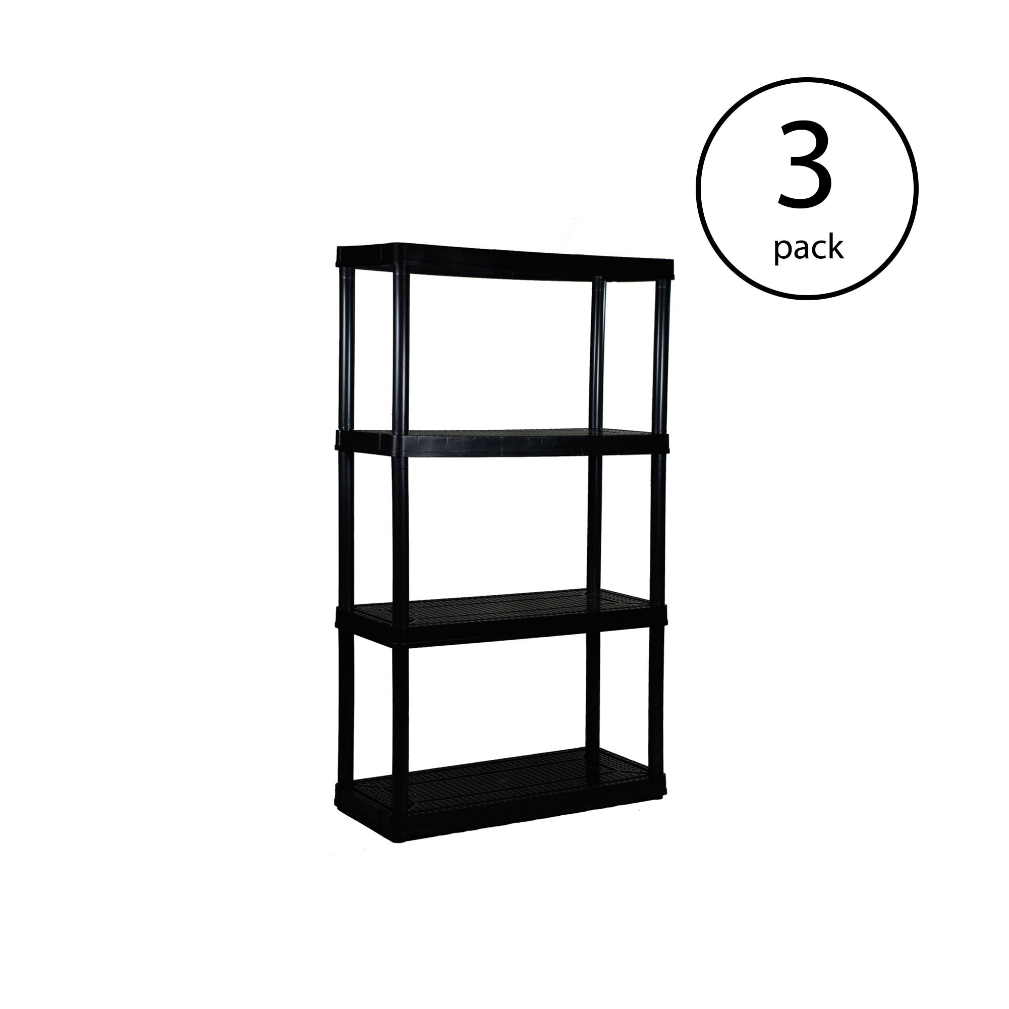 Gracious Living Multipurpose 4 Shelf Fixed Height Solid Plastic Resin  Storage Unit for Indoor and Outdoor Home or Office Organization - Black