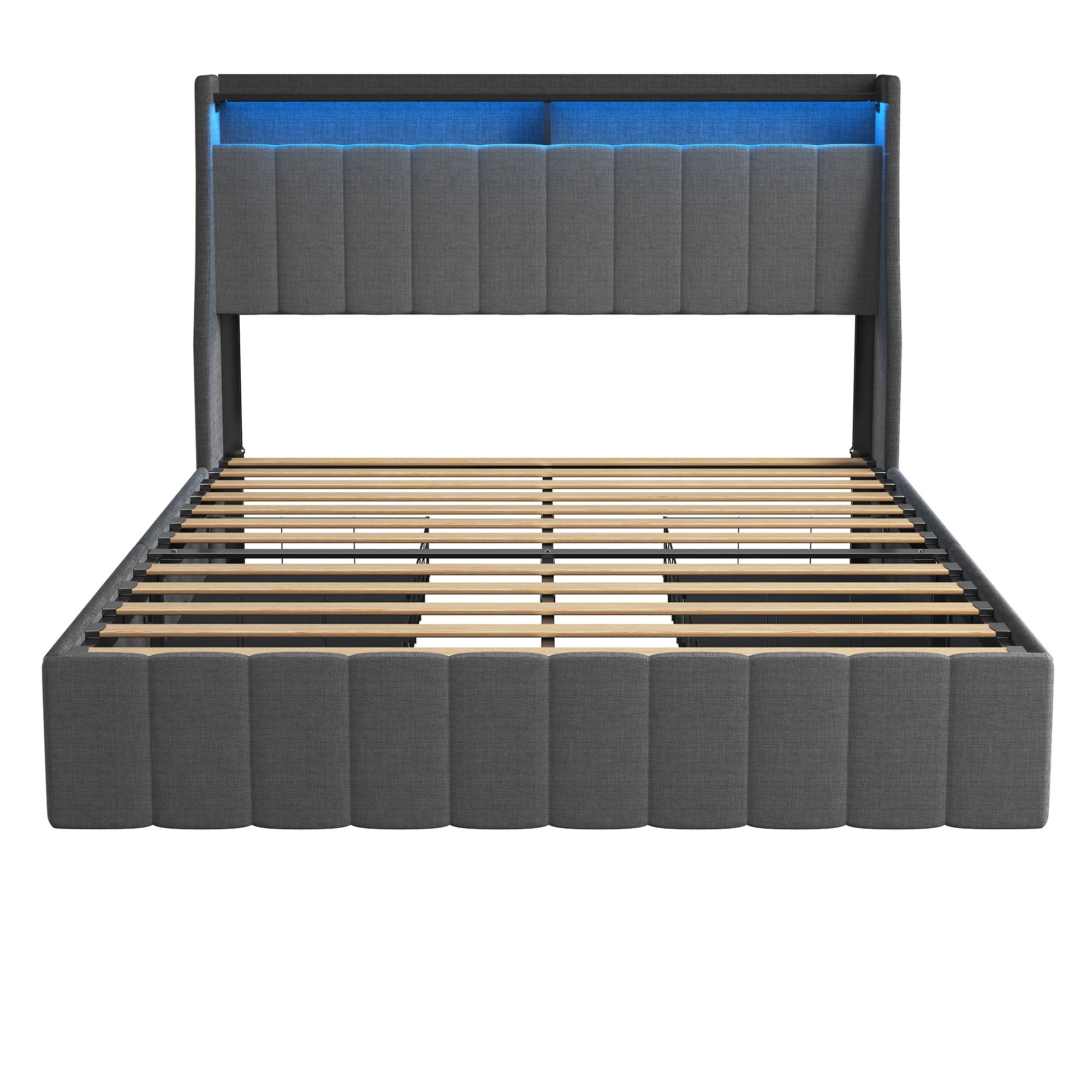 GZMR GZ-BN11385 Full Size Bed Frame Dark Grey Full Metal Bed frame Bed with Storage