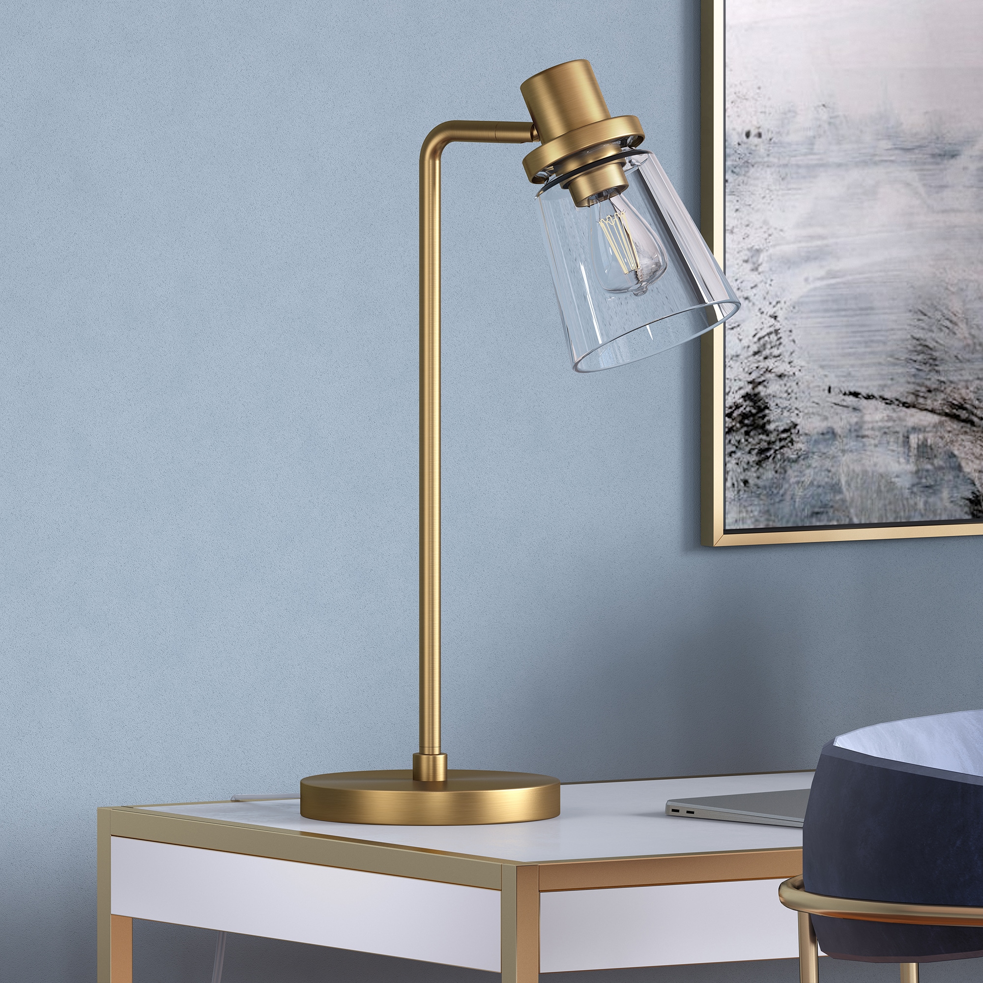Hailey Home TL1020 Granville 21-in Brass On/Off switch Table Lamp with Glass Shade