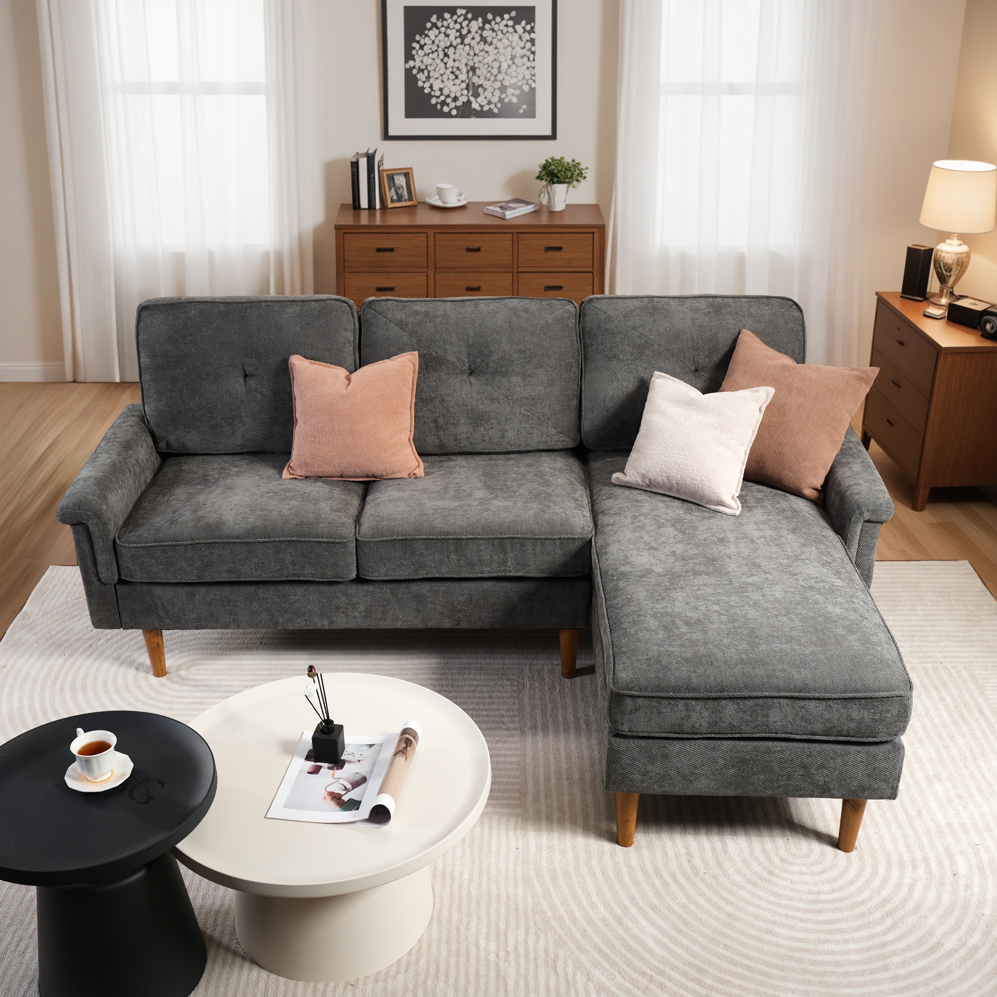 ALTRIGUS 6L-NOPR500-AL 87-in Modern Twill Dark Gray-Right Chaise Twill 3 -seater Reclining Sofa