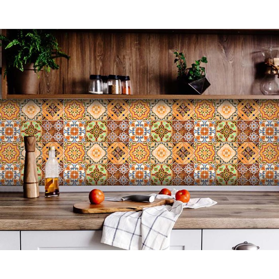 HomeRoots 4000400308 8.16-sq ft Orange Vinyl Geometric Self-adhesive Peel and Stick Wallpaper