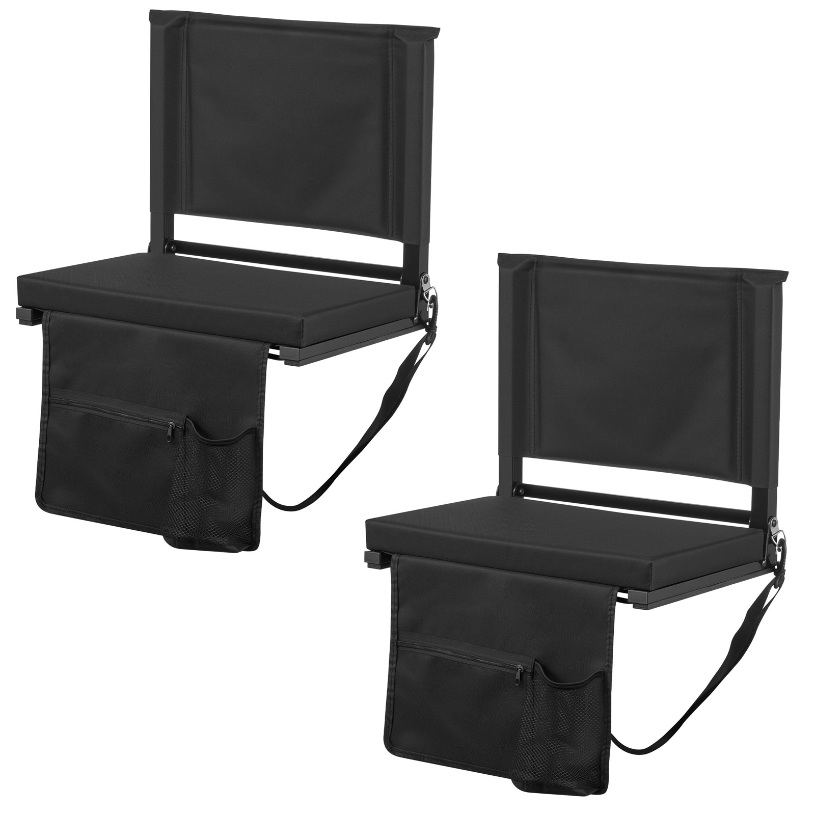 VEVOR Stadium Seat Folding Bleacher Seat with Back Support and Thick Cushion Padded Stadium Seats for Bleacher Includes Shoulder Strap Hooks Cup Holder and Side Pocket Black Bleachers Chair