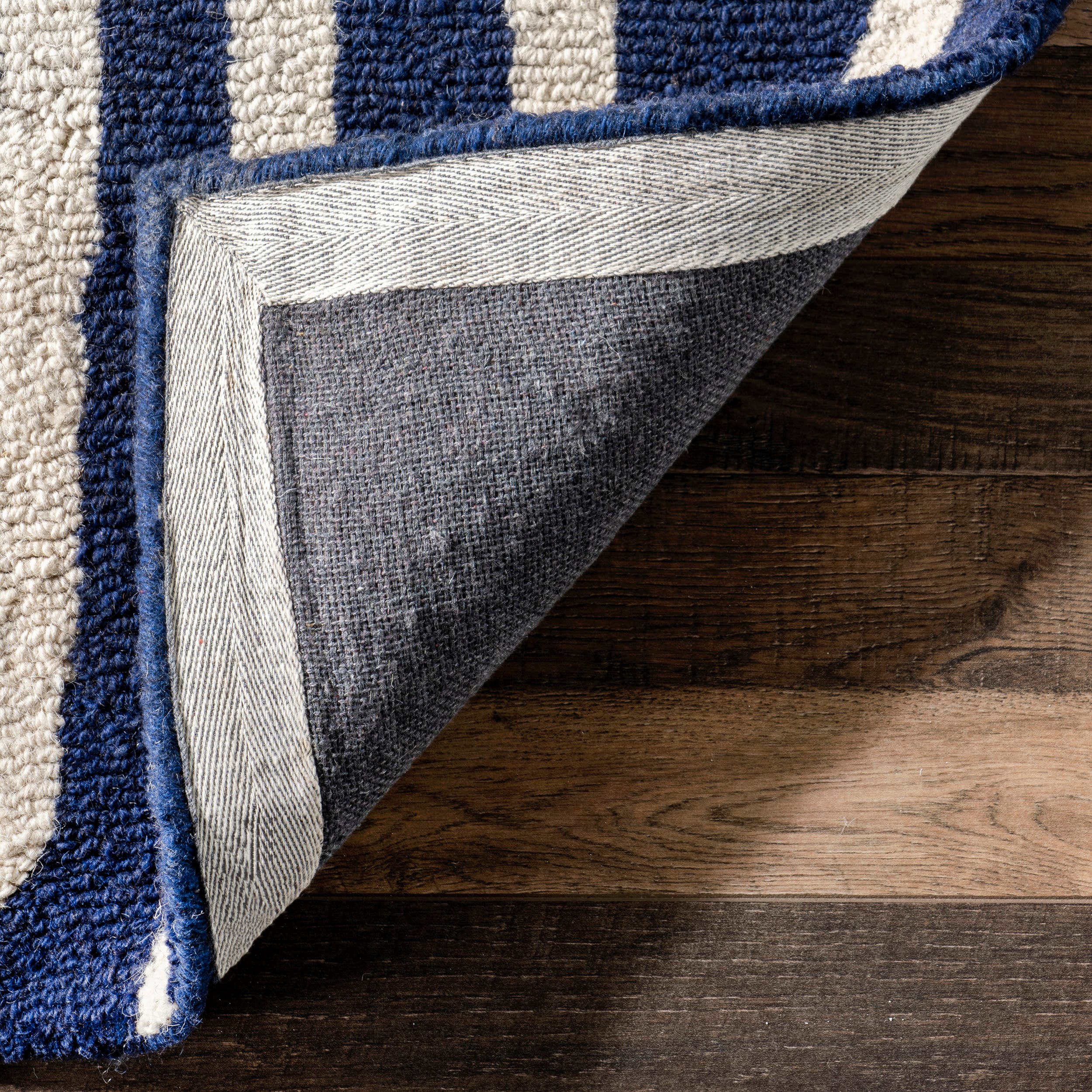 Navy and White Geometric Wool Tufted Runner Rug