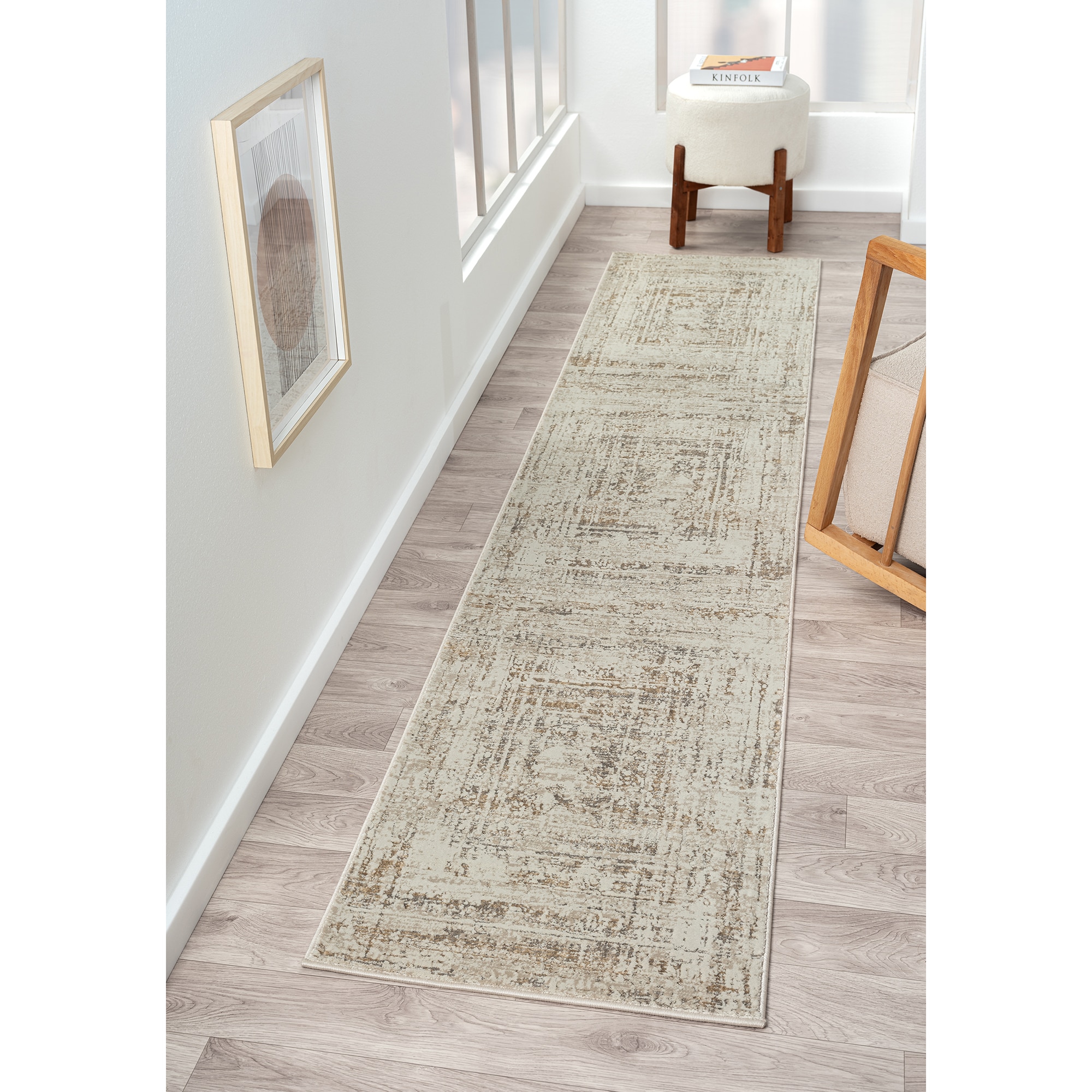 LR Home 5946A1590304J8 Sydney 2 x 10 (ft) Loomed Polyester/Polypropylene Beige/Gray Rectangular Indoor Abstract Area rug