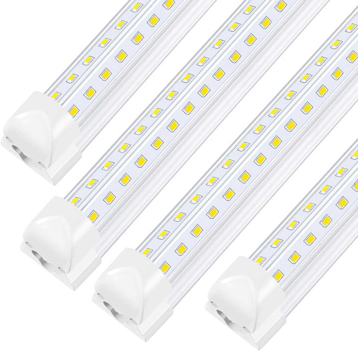 Aoibox LABBL2930 8Ft LED Shop Light Fixture 90W Integrated LED Tube Light 10000LM 6500K Clear Cover High Output Double Row V Shape 270 Degree Lighting