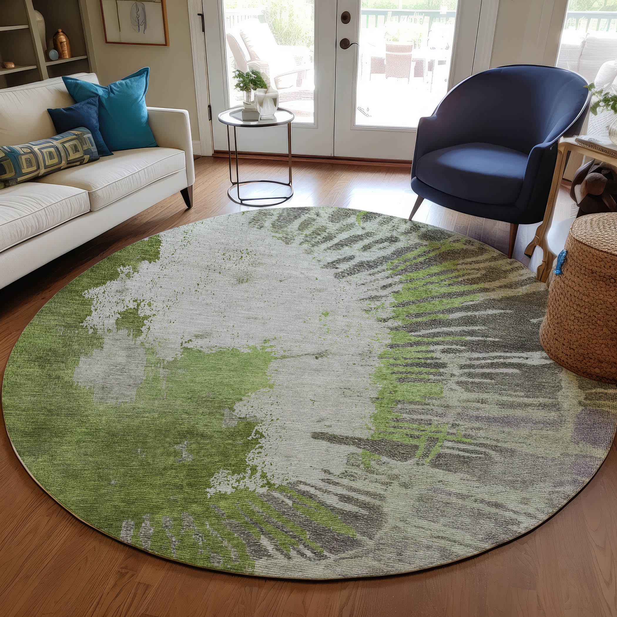 Addison Rugs ACN645OL8RO Chantille ACN645OL 8 x 8 (ft) Polyester Olive Round Indoor/Outdoor Geometric Machine washable Area rug