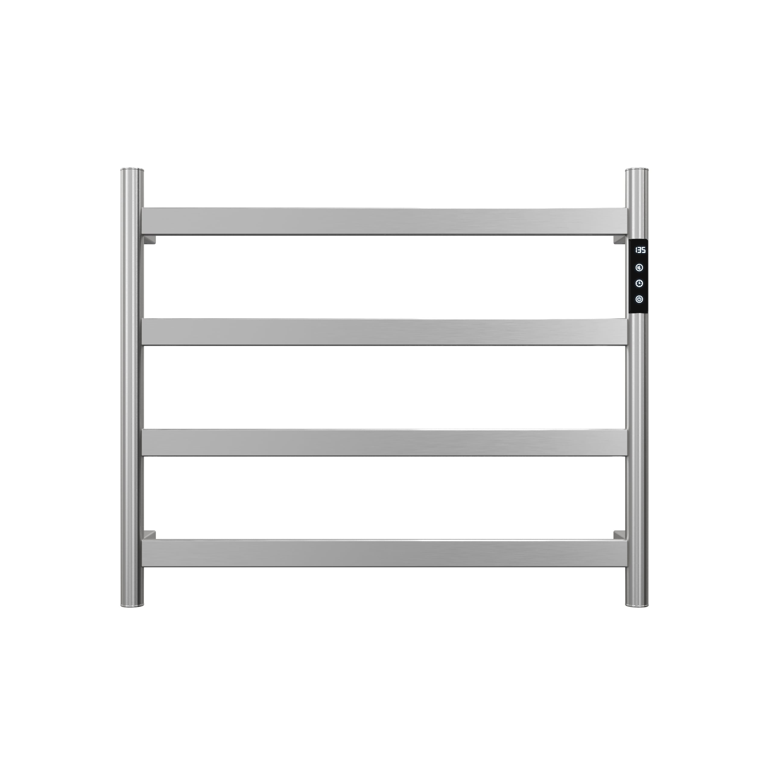 LUXEYARD 22.5in Brushed Nickel Heated Towel Rack for Bathroom Wall Mounted with Intelligent Touch Screen Timer 4-Bar Towel Warmer 304 Stainless Steel Polished Plug-in/Hard-Wired