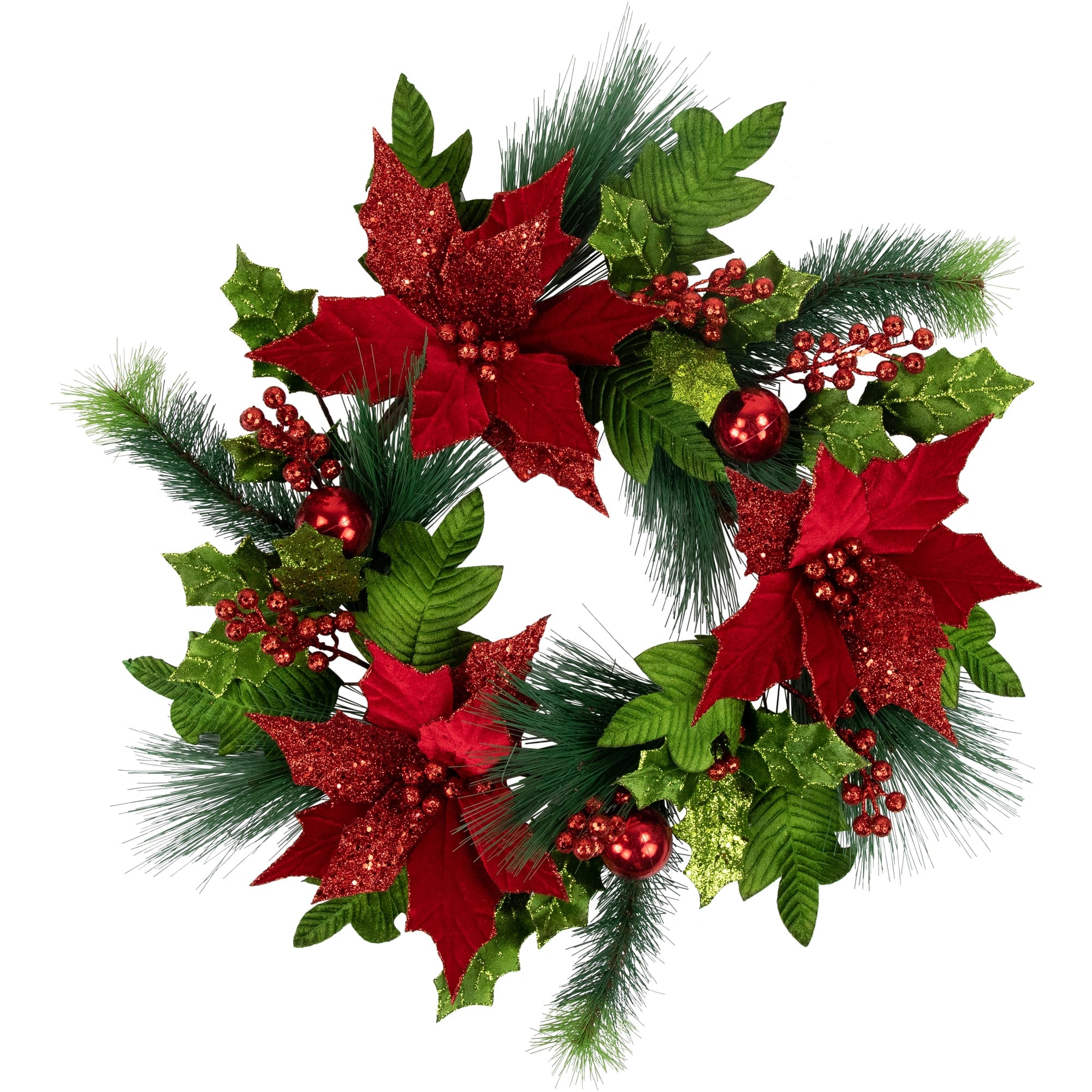 Northlight 24 inch Glittered Red Poinsettia and Long Pine Christmas ...