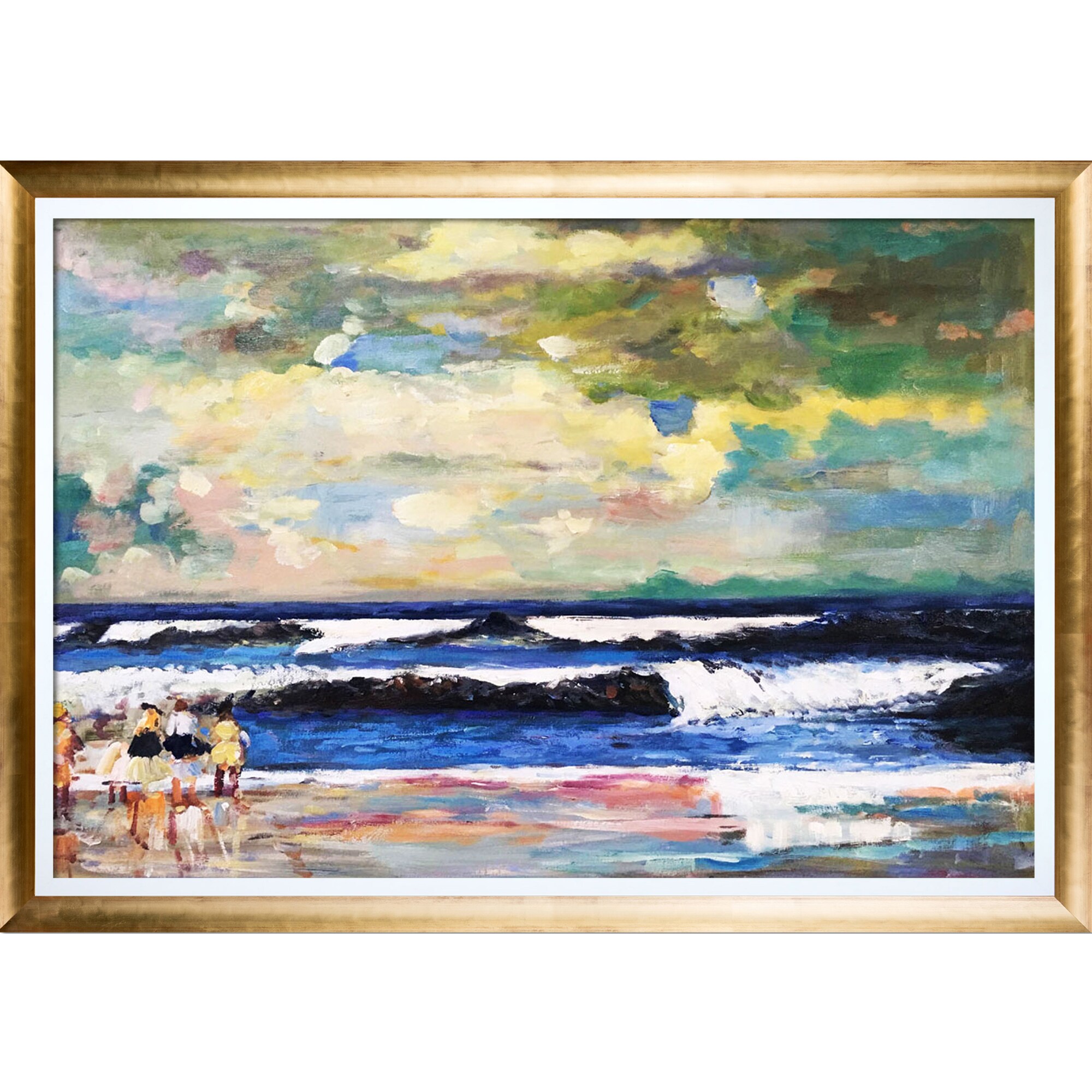 La Pastiche 688576860978 On the Beach Winslow Homer White Wood Framed 28.5-Inches H x 40.5-Inches W People Canvas Hand-Painted Painting