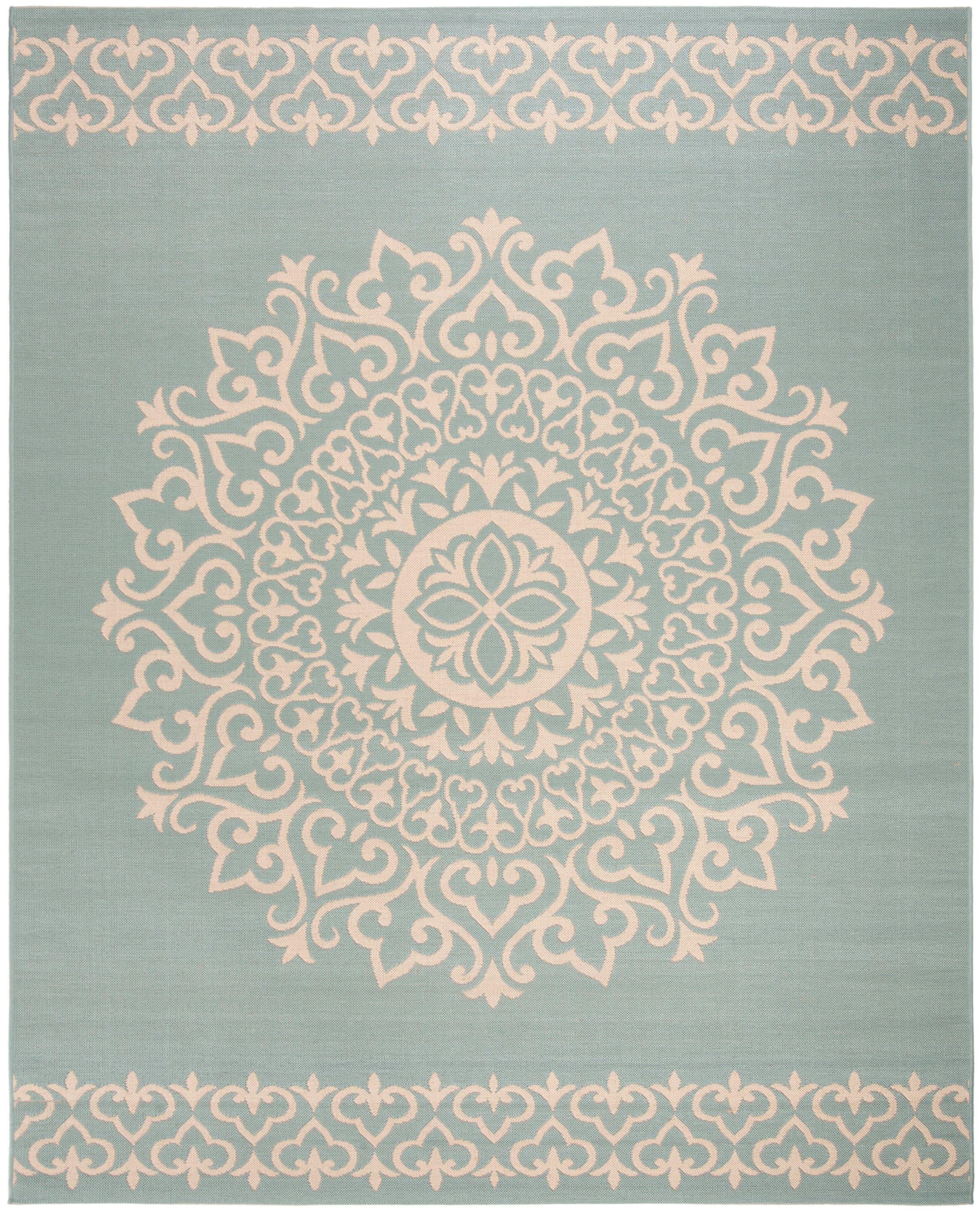 Safavieh BHS183L-8 Beach House Adelle 8 x 10 (ft) Loomed Polypropylene Cream/Aqua Rectangular Indoor/Outdoor Medallion Bohemian/Eclectic Area rug