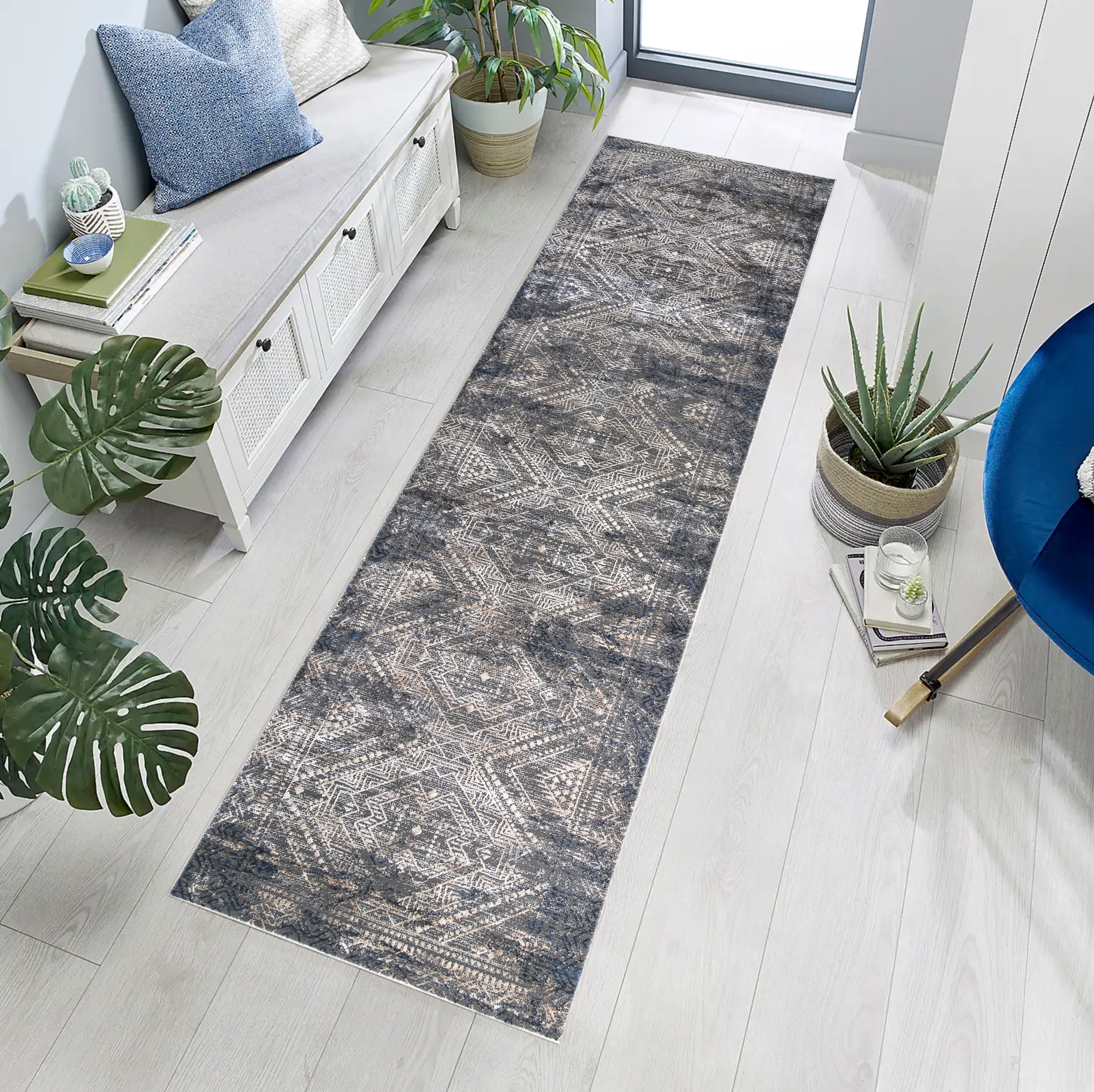 MDA Rugs BM0928 Bowman 2 x 8 (ft) Gray/Blue Rectangular Indoor Abstract Area rug
