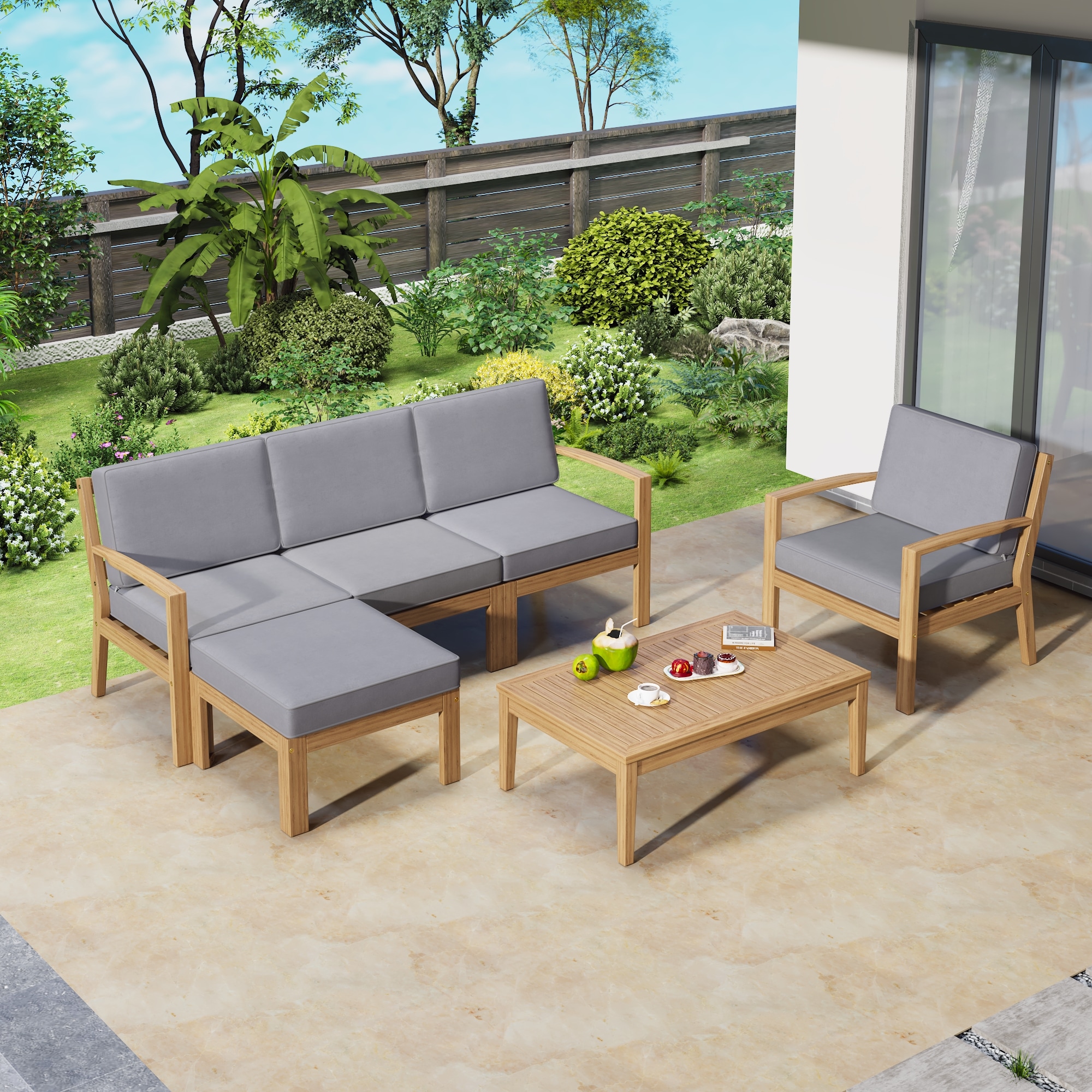 ModernLuxe L-TM000006AAE 6 -Piece Patio Conversation Set with Gray Cushions