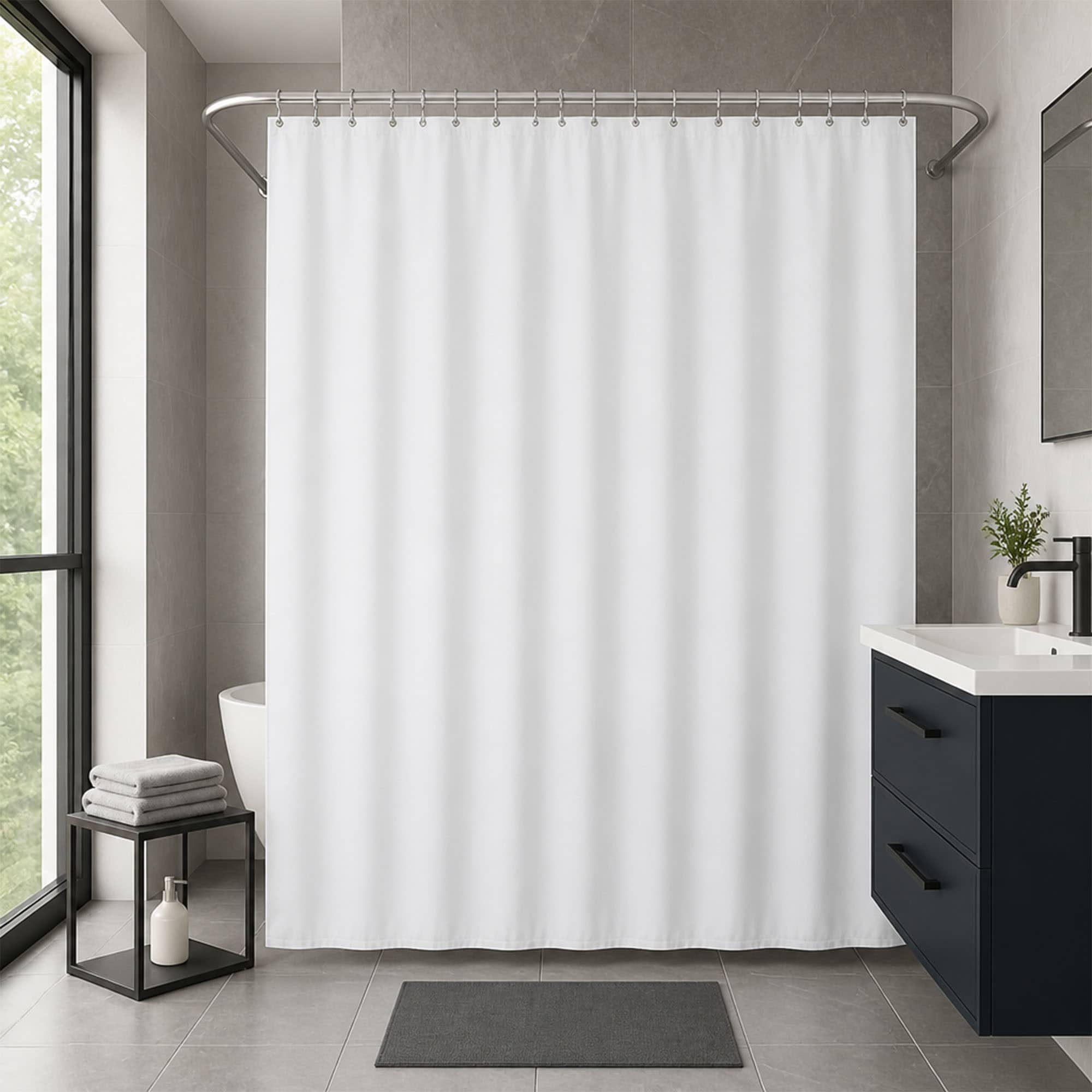 EVIDECO FRENCH HOME GOODS 95-in W x 79-in L White Extra Wide Shower Curtain Polyester 16 Rings Included