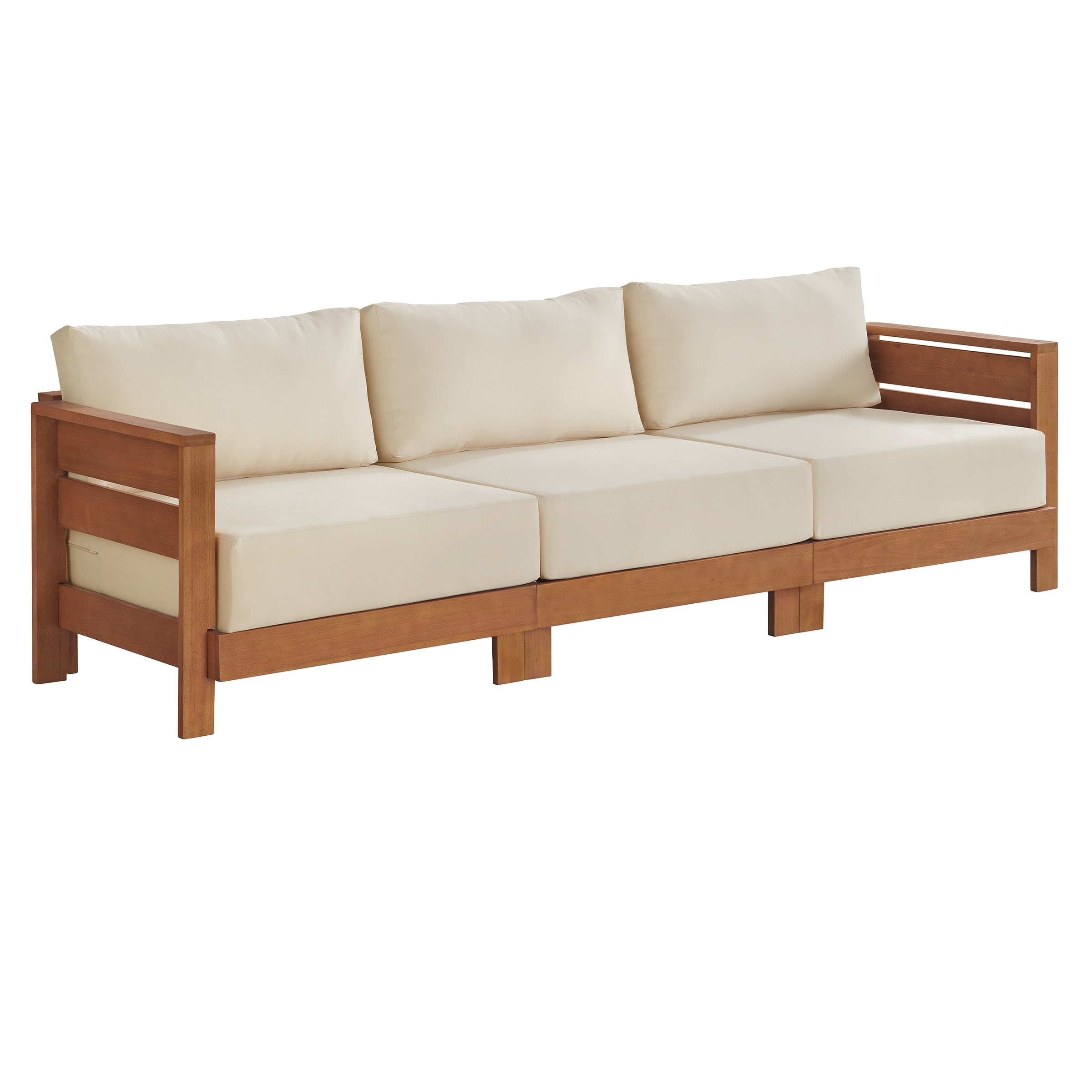 Alaterre Furniture 80-OUTD-WD-3SOFA Barton Outdoor Sofa with Off-white Cushions and Eucalyptus Frame