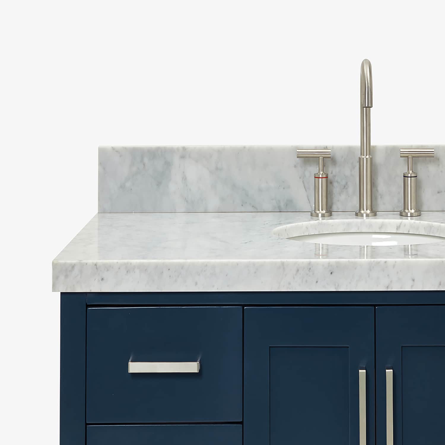 Midnight Blue Solid Wood Bath Vanity with White Marble Top