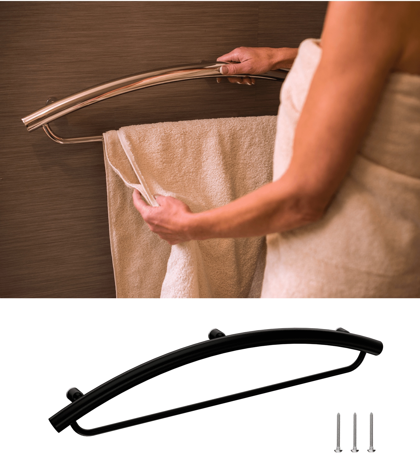 Invisia INV-TB16-BLK 16-in Matte Black Wall mount ADA Compliant Grab Bar ( 500-lb Weight Capacity )