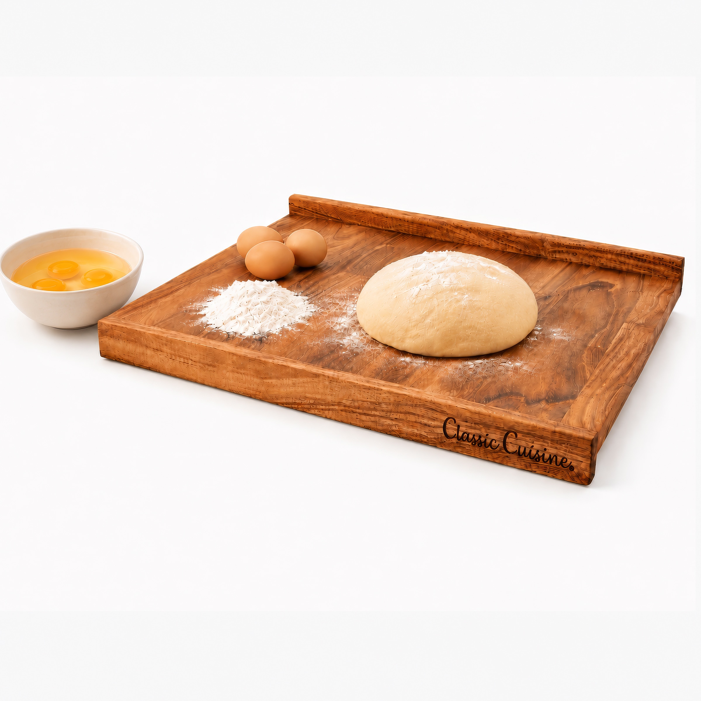 Classic Cuisine  24 inches x 17 inches Acacia Wood Pastry Board for Rolling Dough - Cutting Board with Lip