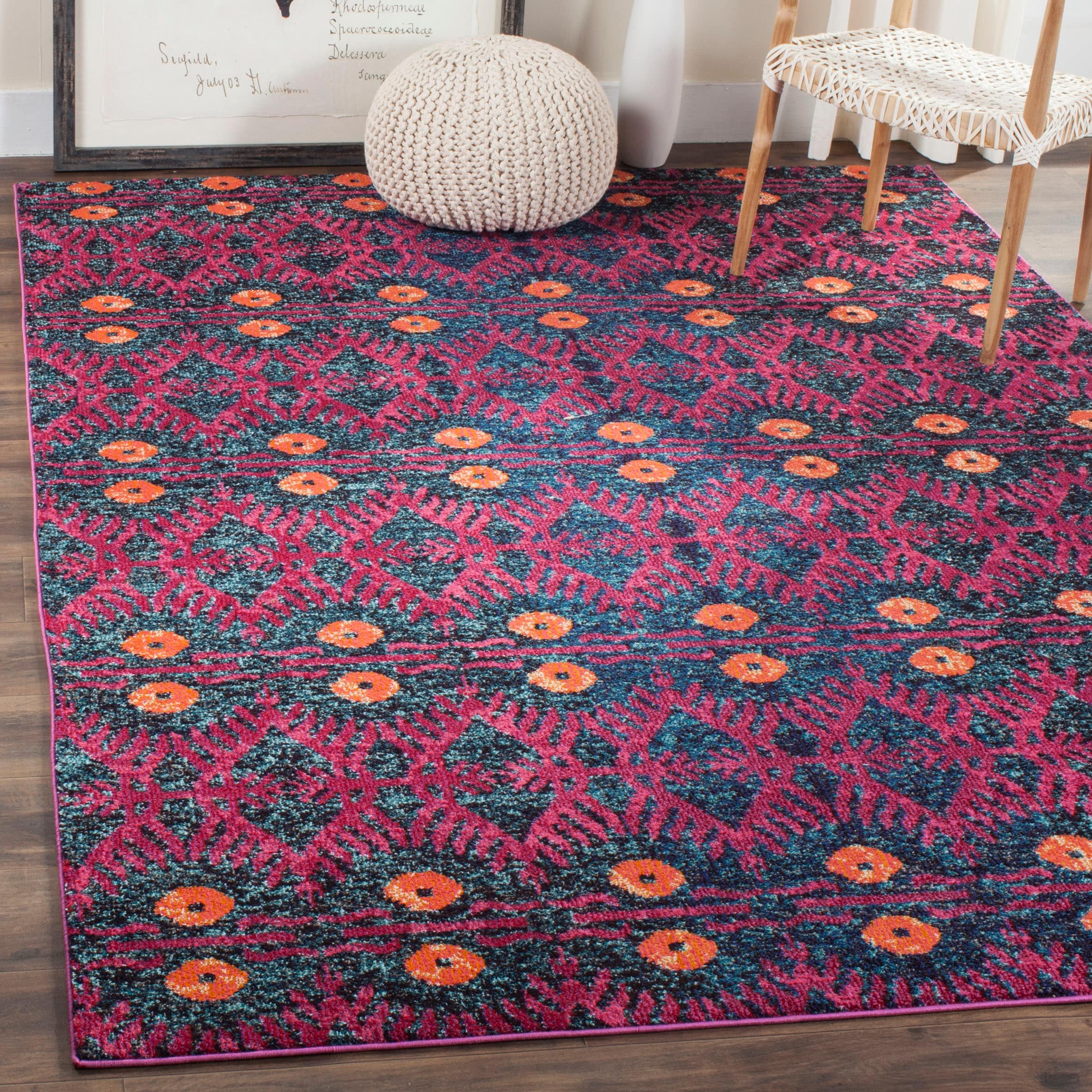 Bohemian Chic Blue Synthetic 9' x 12' Hand-Knotted Area Rug