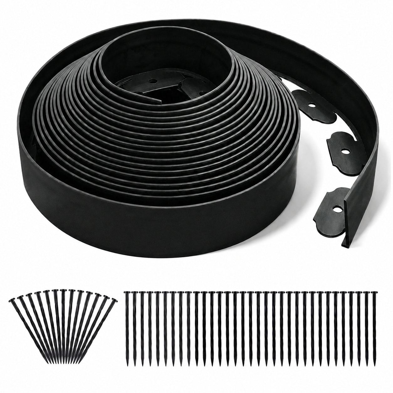 Aoibox  40 ft x 2 in Black Plastic No Dig Landscape Edging Kit with 48 Spikes Heavy Duty Flexible Lawn Coil