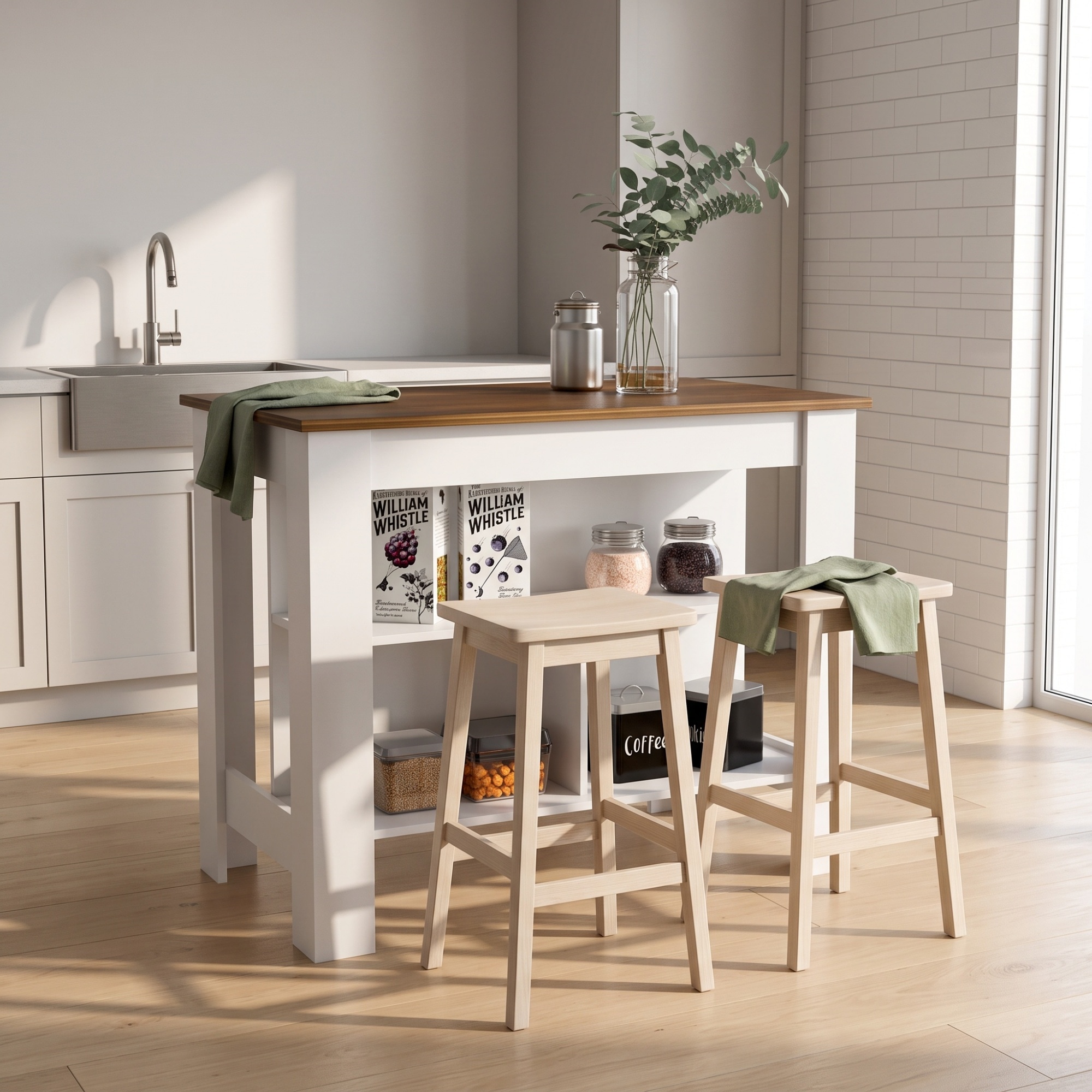 Runesay - White Metal Base with MDF Metal Top Rolling Kitchen Island ( 27.5-in x 40.5-in x 35.4-in )