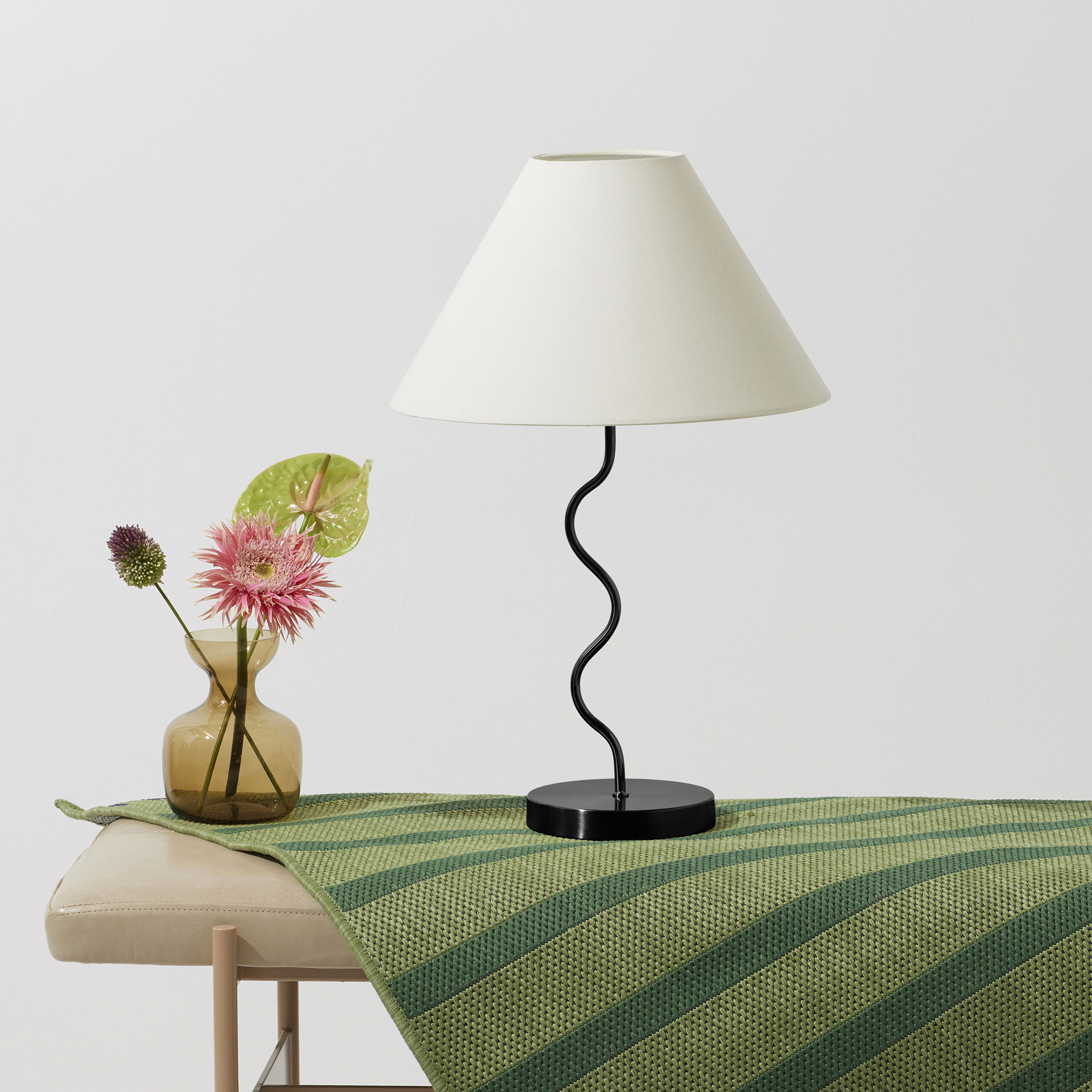 Squiggle 22" Black LED Table Lamp with Ivory Shade