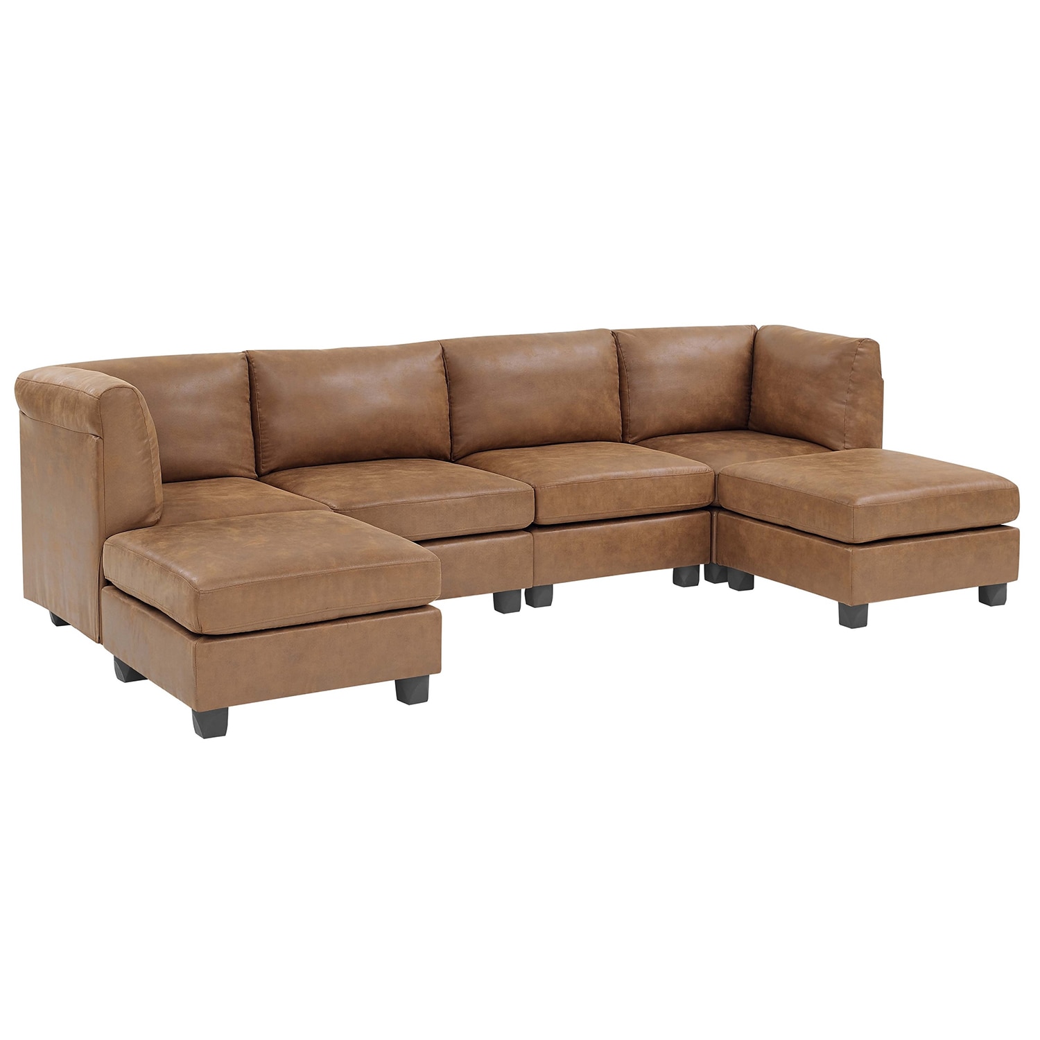 GZMR - Faux Leather Modular Sectional Sofa 120-in W Modern Brown Faux leather 6+seats Sectional