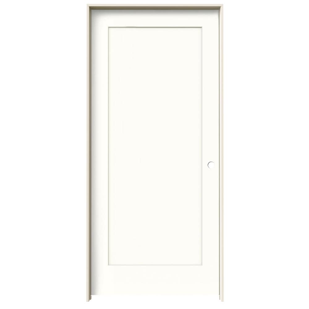 JELD-WEN LOWOLJW191200306 36-in x 80-in Modern White Solid core 1-panel square Left hand Smooth Prefinished Molded composite Flat Jamb Single Prehung Interior Door