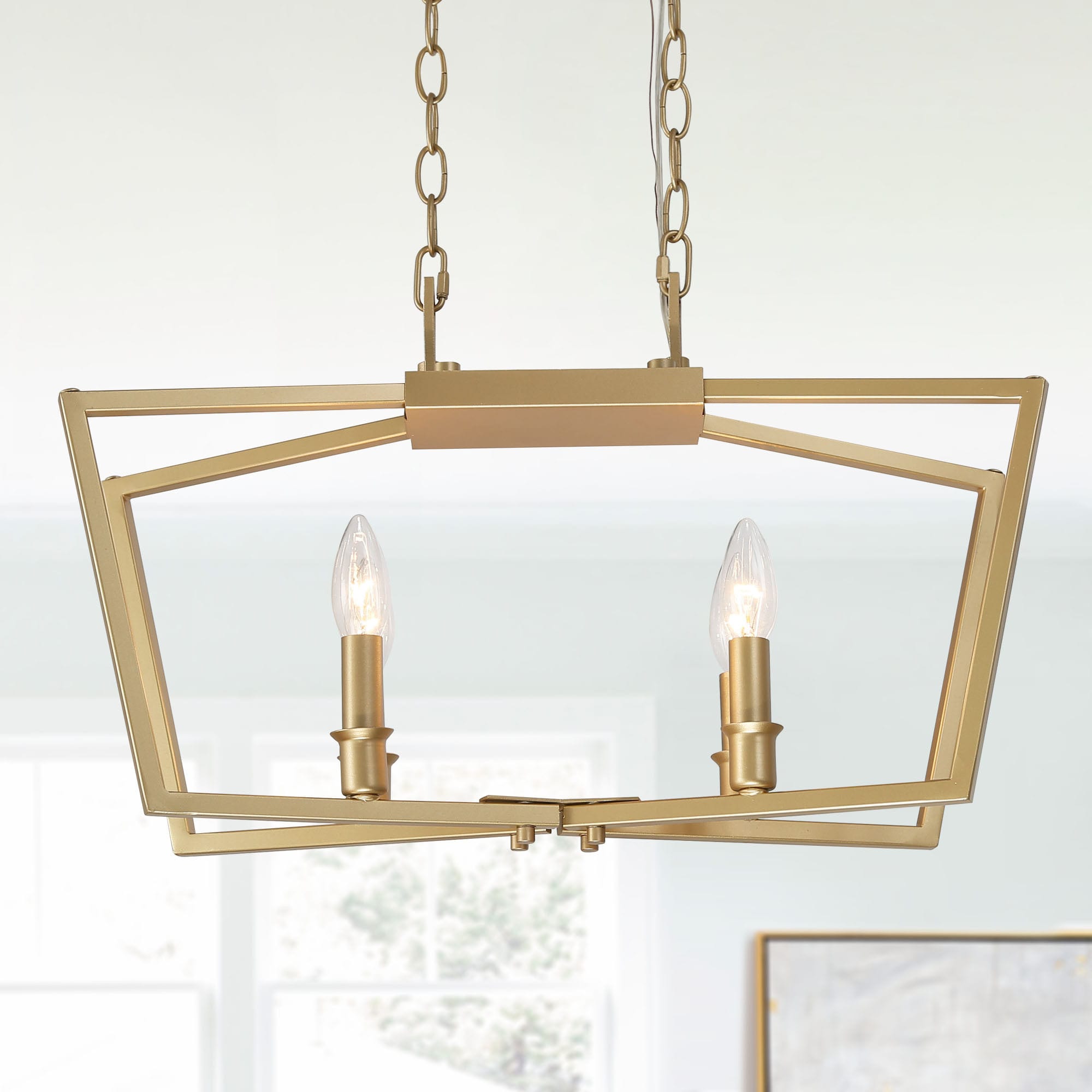 Uolfin YR2IJE-LWS24174-Q7 4 -Light Polished Gold with "X" Shape Modern/contemporary Linear Medium Hanging Kitchen island light