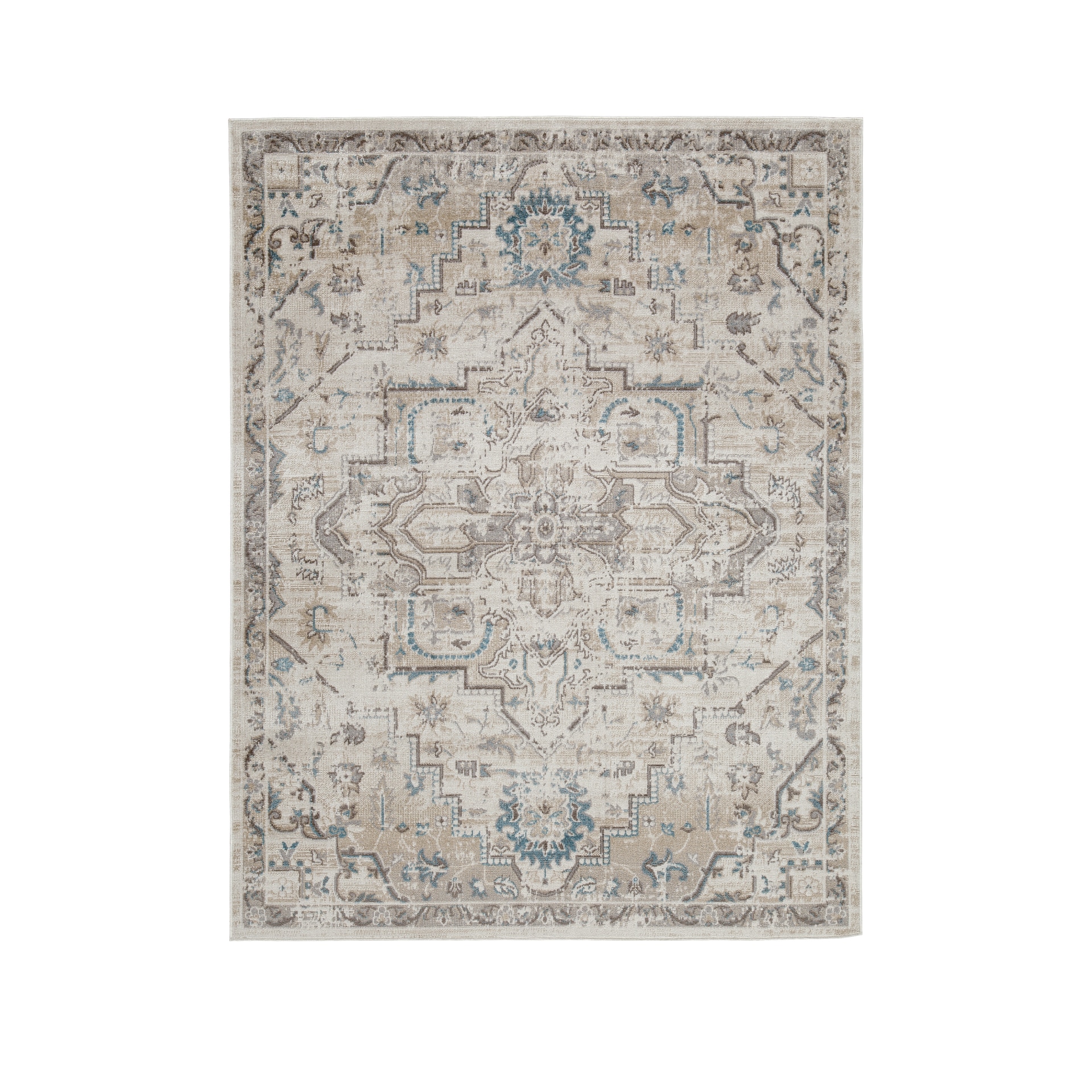 Signature Design by Ashley - Barkham Washable Area Rug 5 x 7 Rectangular Distressed Medallion Pat...