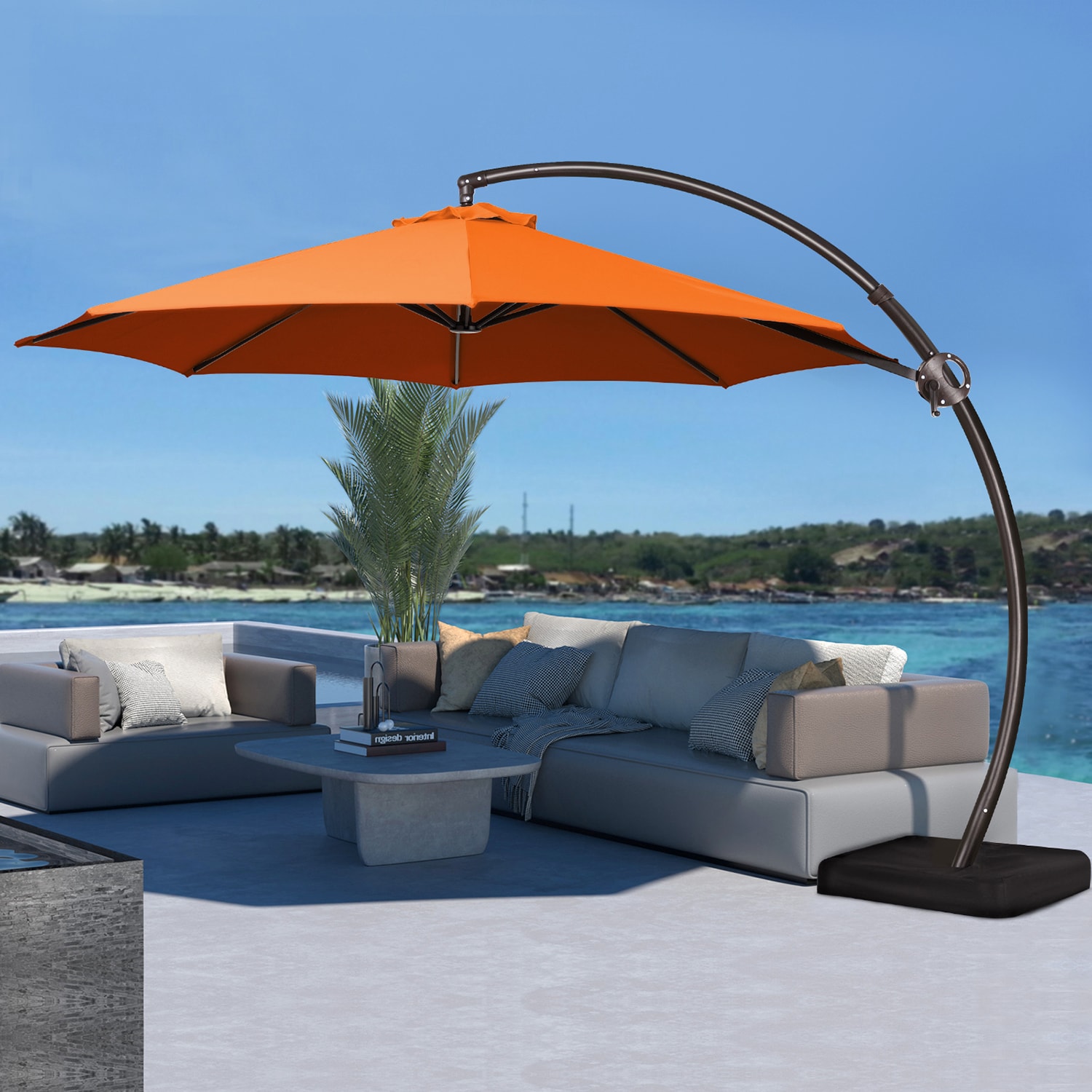 JEAREY PEMSF-TH 11-ft Aluminum Orange Crank Offset Patio Umbrella with Base