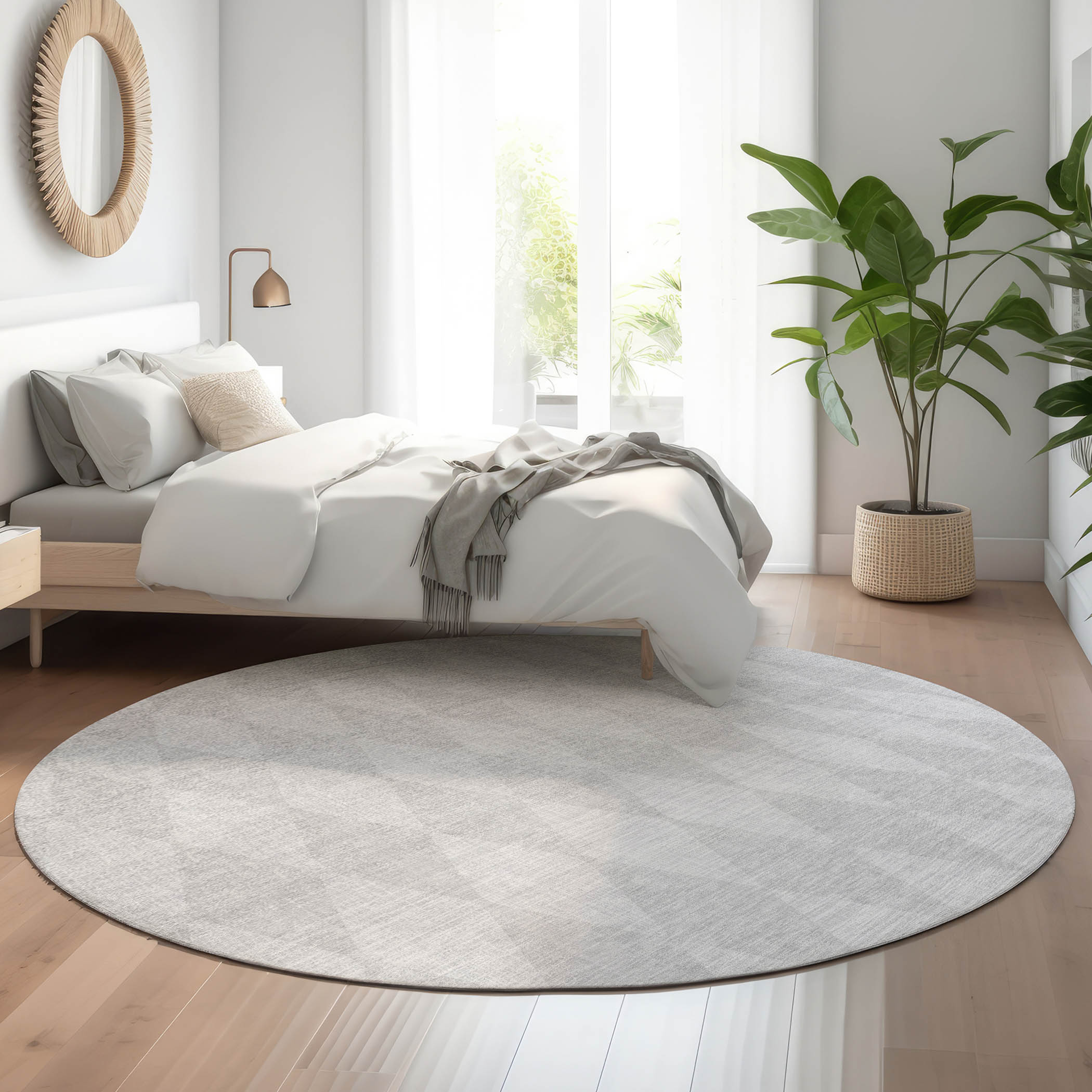 Addison Rugs AMF578PW8RO Mayfield AMF578PW 8 x 8 (ft) Loomed Polyester Pewter Round Indoor Geometric Machine washable Area rug