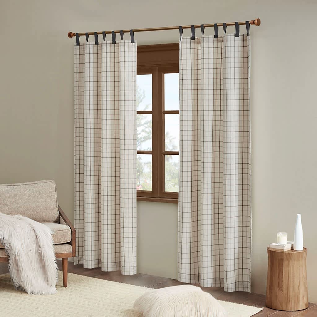 JUJABU 1 Piece Plaid Faux Leather Tab Top Curtain Panel with Fleece Lining #EBHD-33