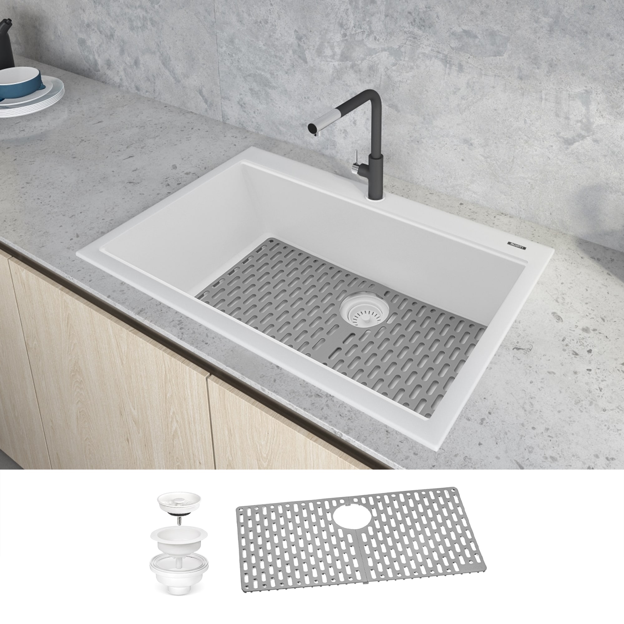 Ruvati RVG1080WH epiGranite Drop-in 33-in x 22-in Granite Single bowl Kitchen Sink