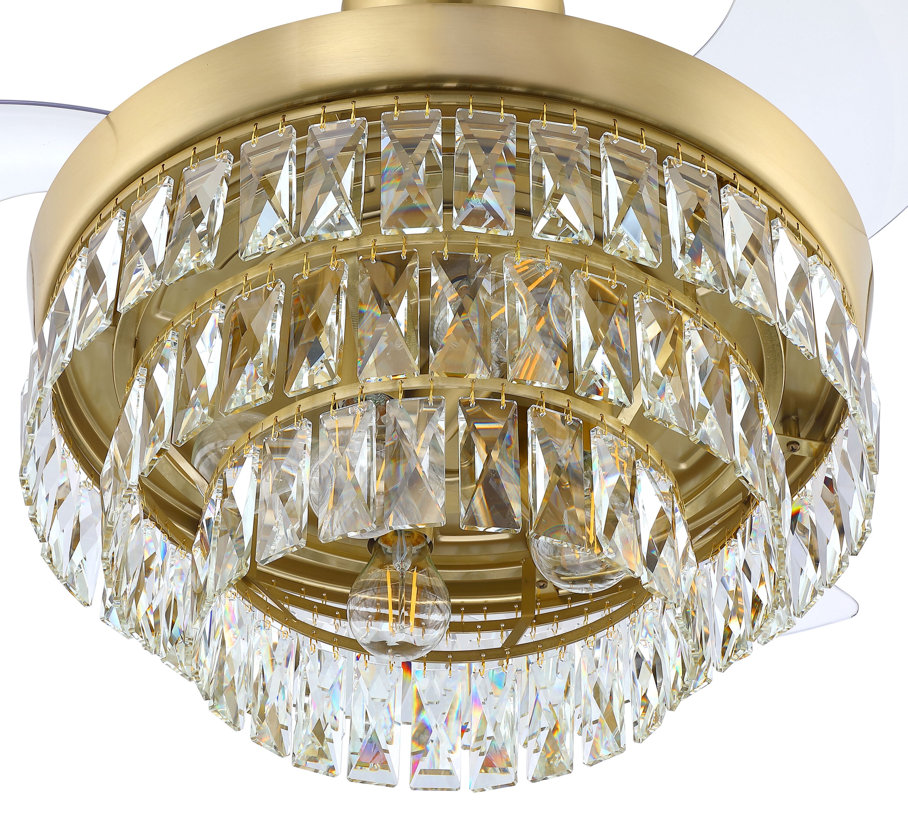 Satin Brass 42" Ceiling Fan with Clear Glass Chandelier