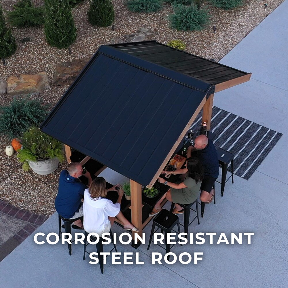 Palisade Cedar Wood Outdoor Bar with Galvanized Steel Roof